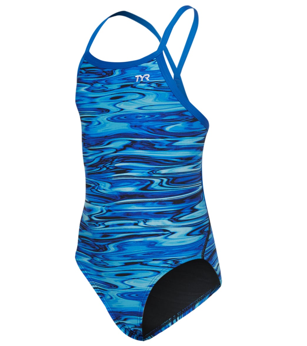TYR Girls' Hydra Diamondfit One Piece Swimsuit - Blue 22 - Swimoutlet.com