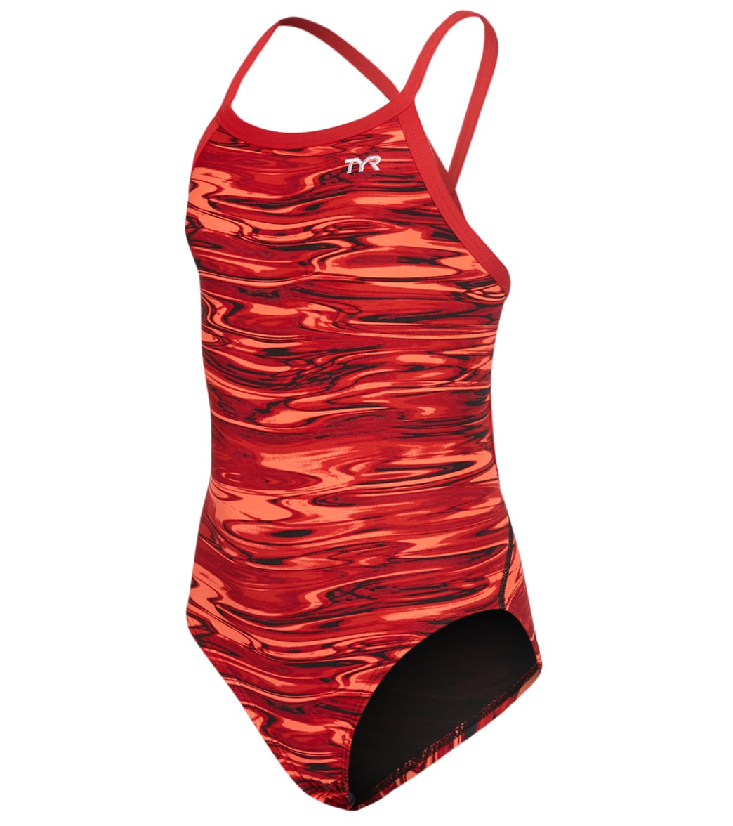 TYR Girls' Hydra Diamondfit One Piece Swimsuit - Red 22 - Swimoutlet.com