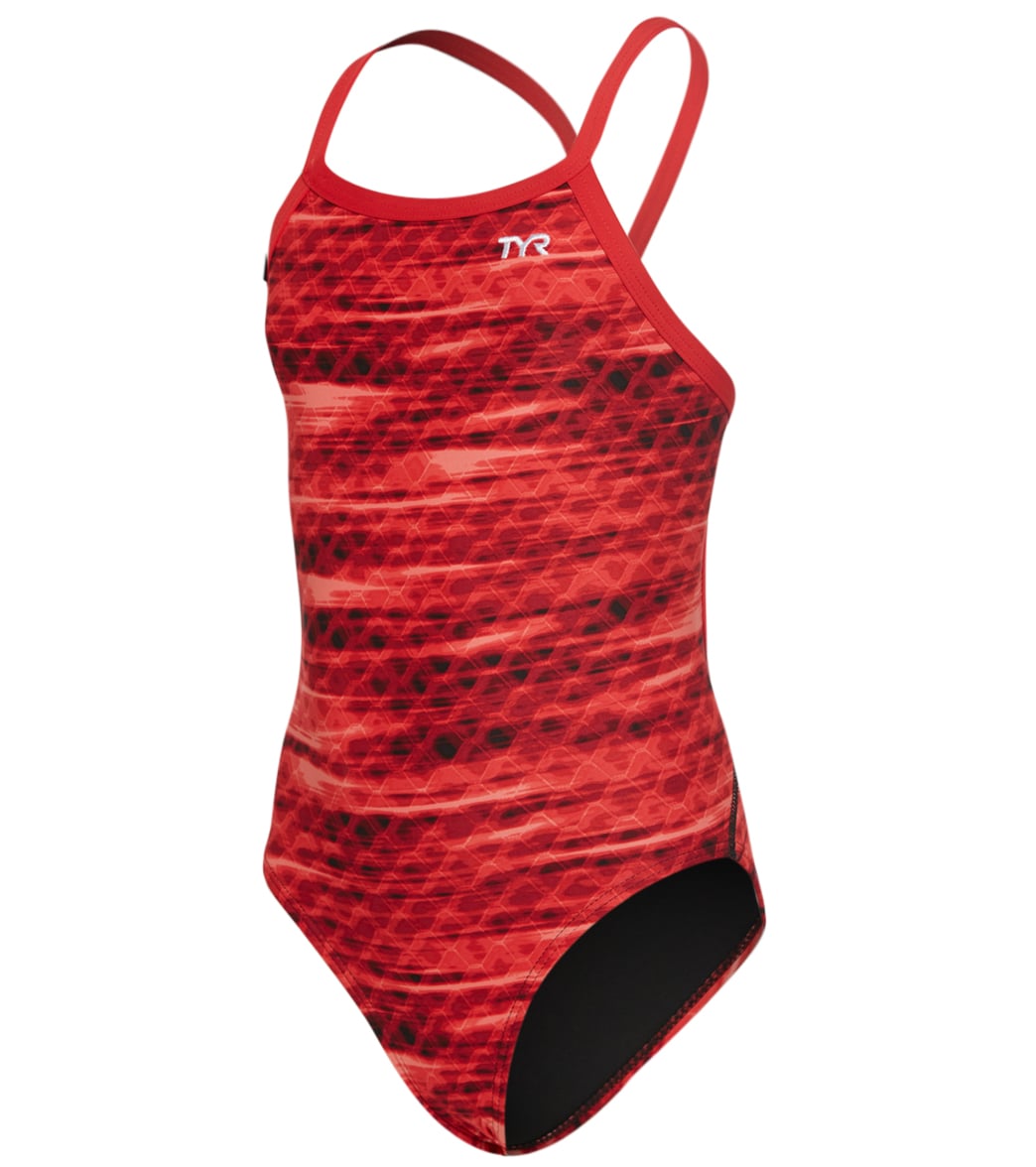 TYR Girls' Castaway Diamondfit One Piece Swimsuit - Red 22 - Swimoutlet.com