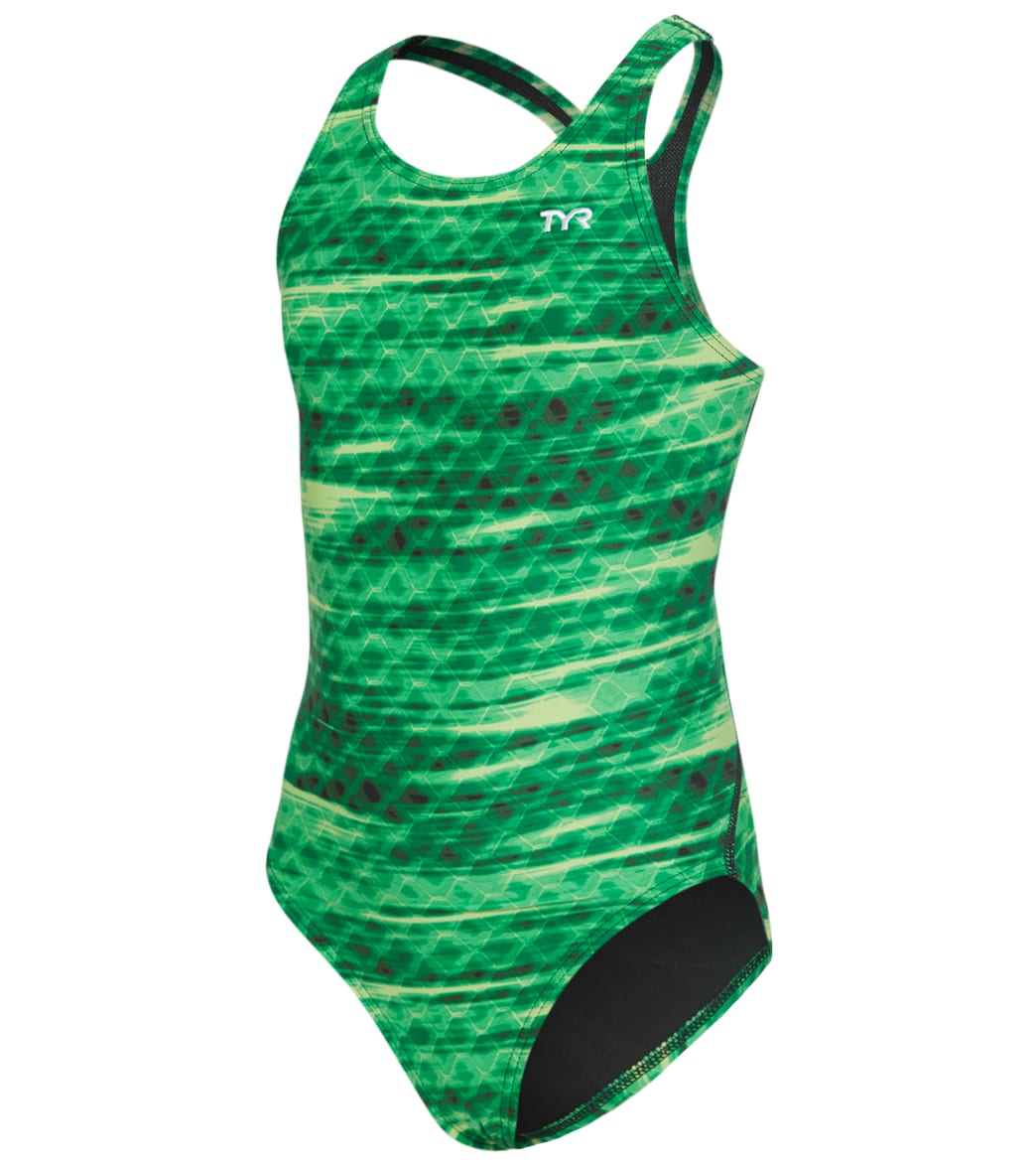 TYR Girls' Castaway Maxfit One Piece Swimsuit - Green 22 - Swimoutlet.com