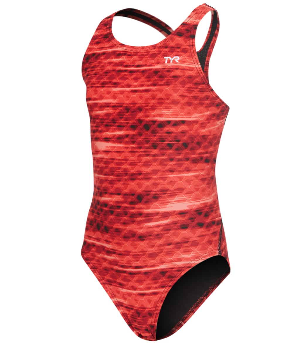 TYR Girls' Castaway Maxfit One Piece Swimsuit - Red 22 - Swimoutlet.com