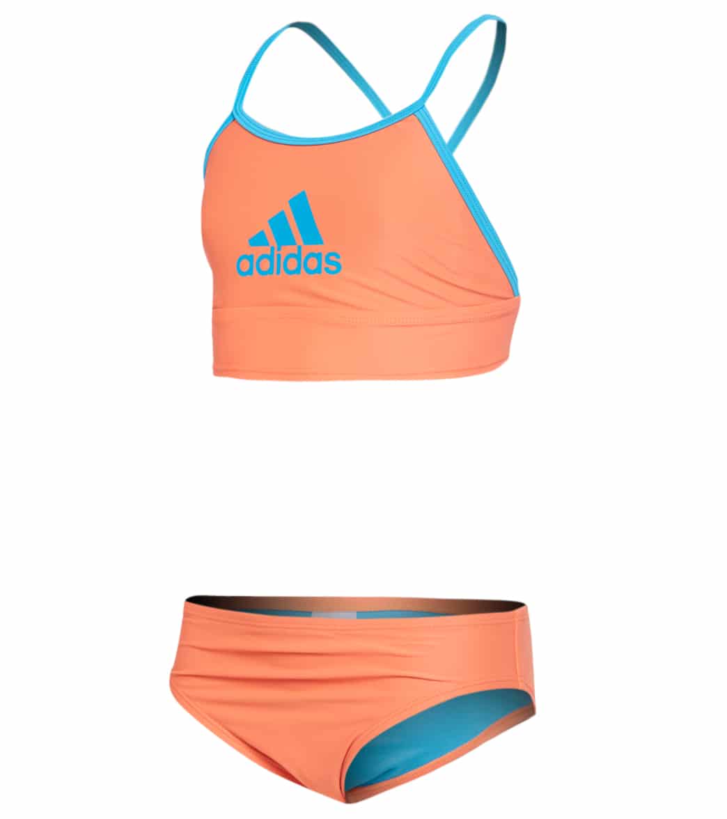 Adidas Girls' Strappy Logo Two Piece Bikini Set (Big Kid) at SwimOutlet.com