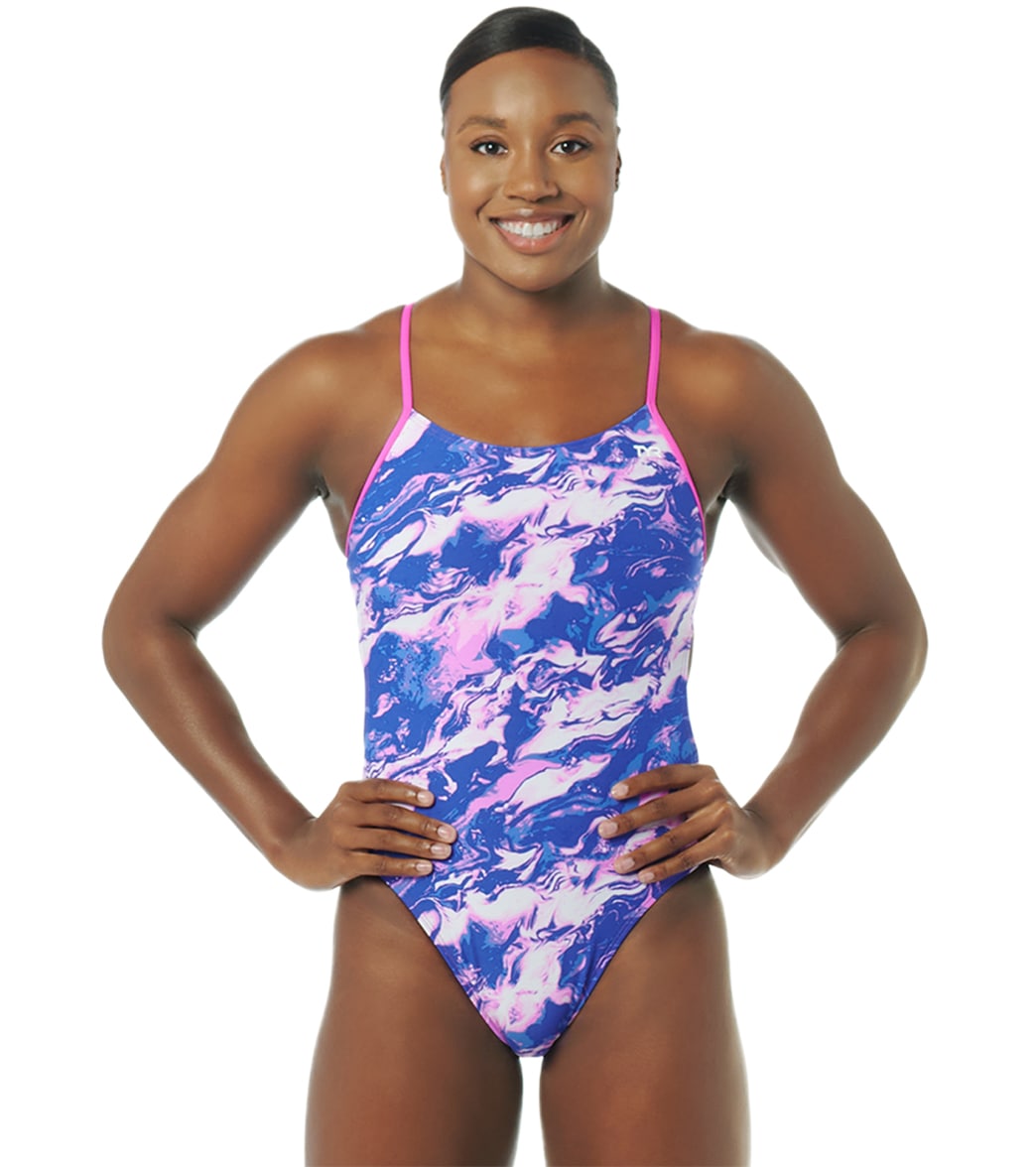 TYR X Simone Manuel Women's Marble Clouds Cutoutfit One Piece Swimsuit - Purple 26 Polyester/Spandex - Swimoutlet.com