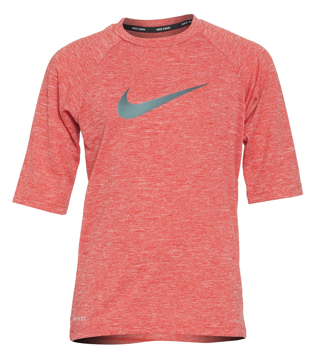 Nike Boys' Heather Short Sleeve Hydro Rashguard Big Kid Shirt - University Red Small Polyester - Swimoutlet.com