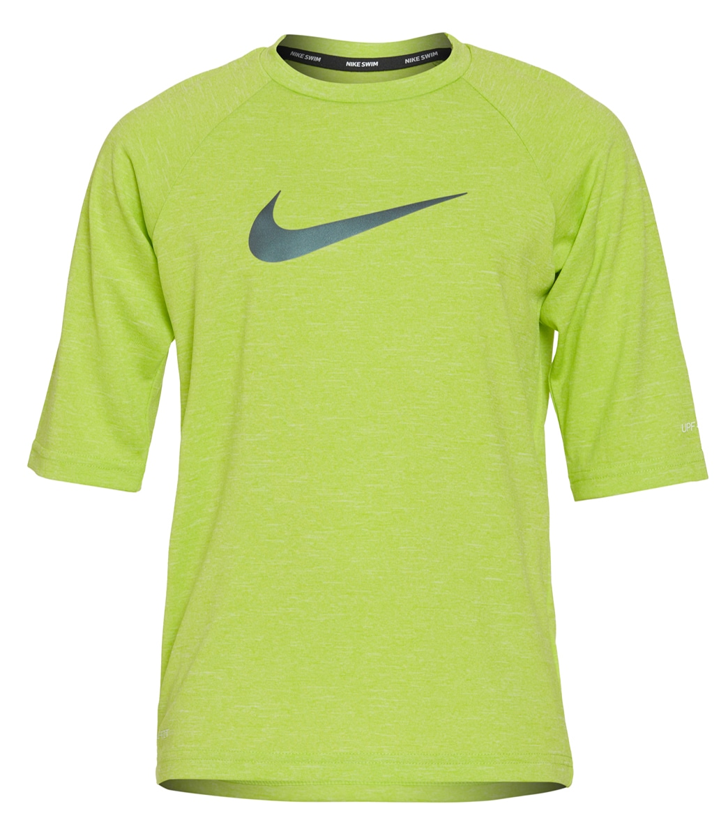 Nike Boys' Heather Short Sleeve Hydro Rashguard Big Kid Shirt - Atomic Green Large Polyester - Swimoutlet.com