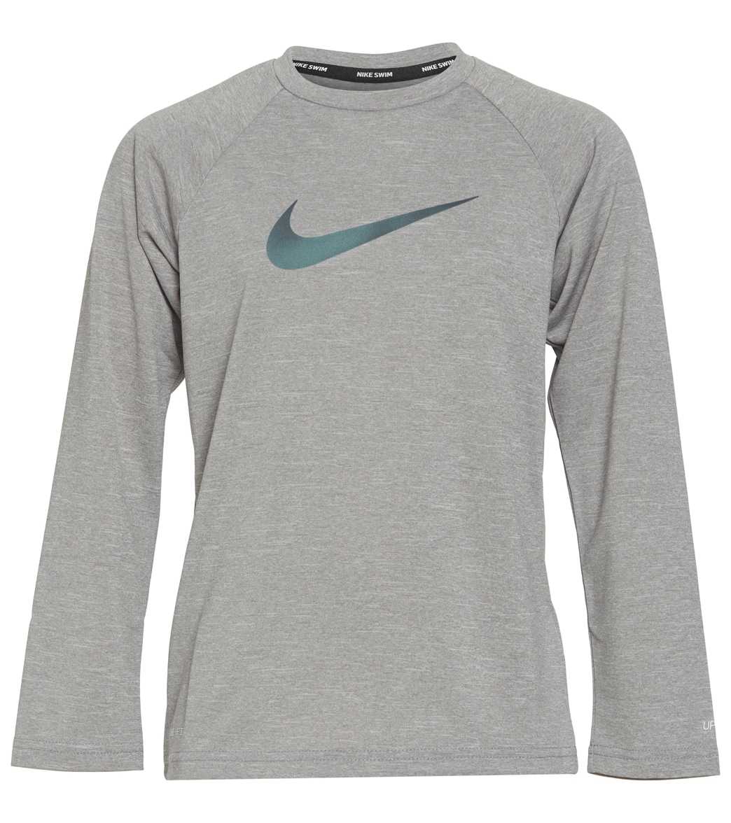 Nike Boys' Heather Long Sleeve Hydroguard Big Kid Shirt - Particle Grey Large Polyester - Swimoutlet.com