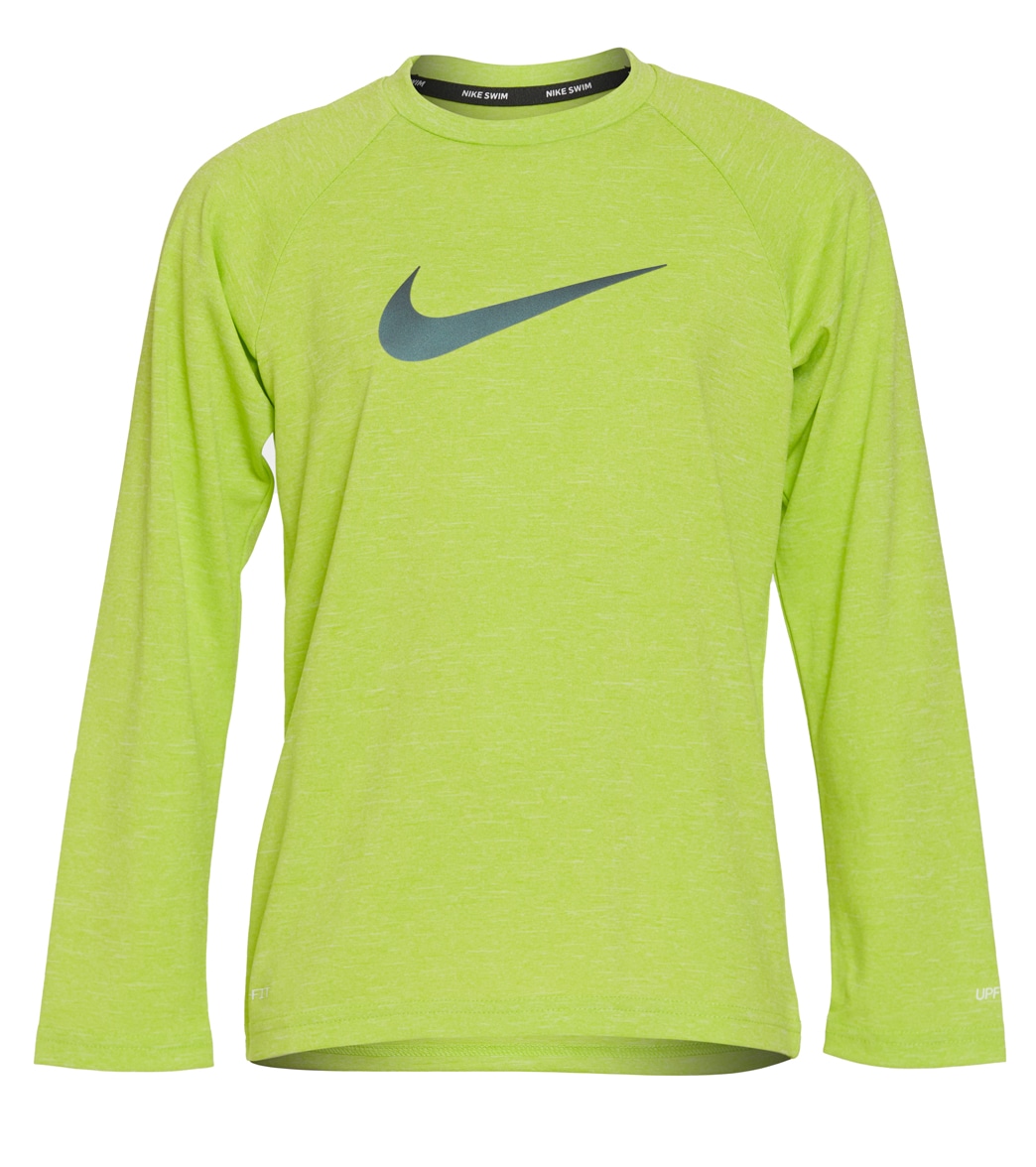 Nike Boys' Heather Long Sleeve Hydroguard Big Kid Shirt - Atomic Green Large Polyester - Swimoutlet.com