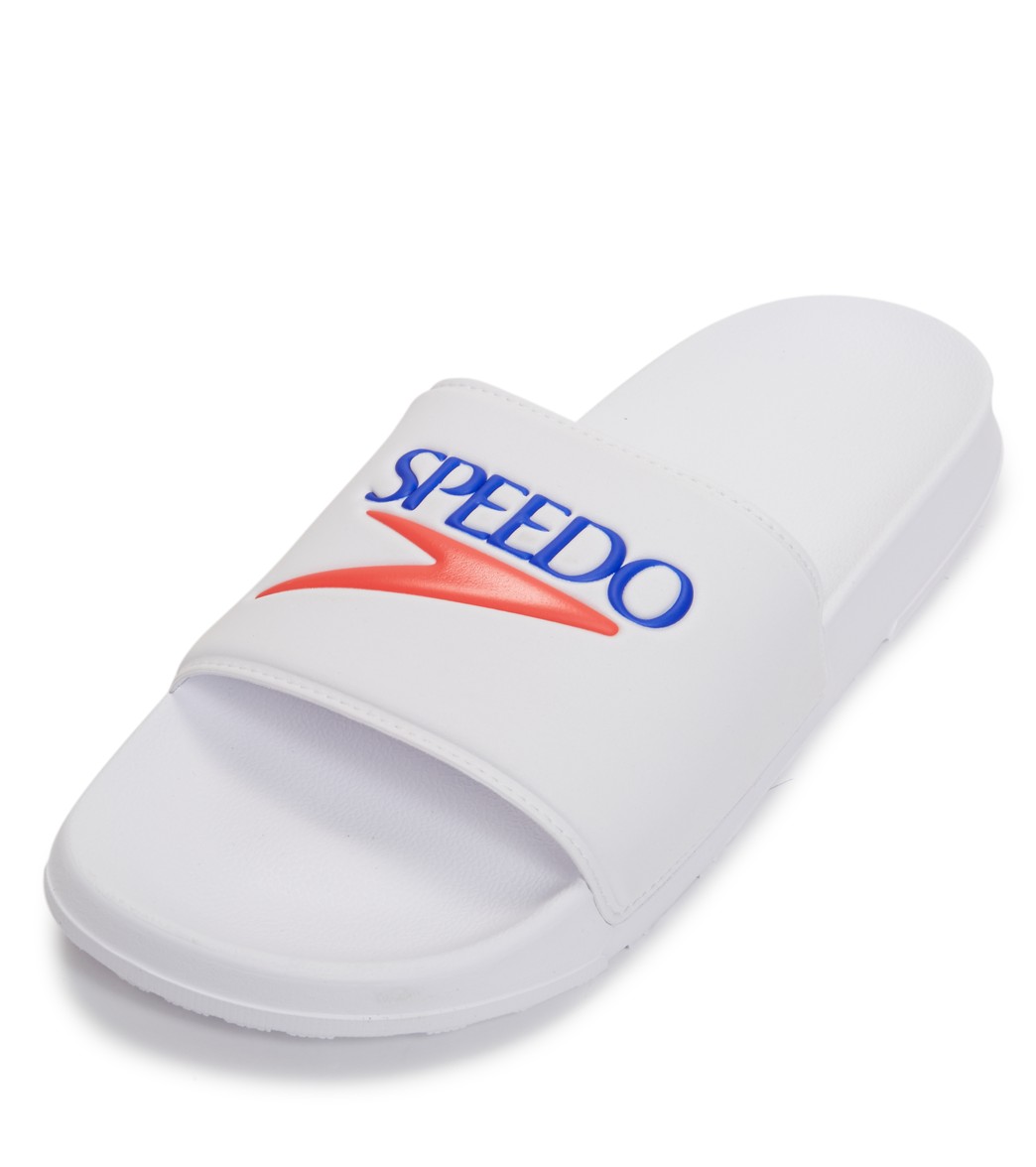 Speedo Men's Deck Slides - White/Blue 14 - Swimoutlet.com
