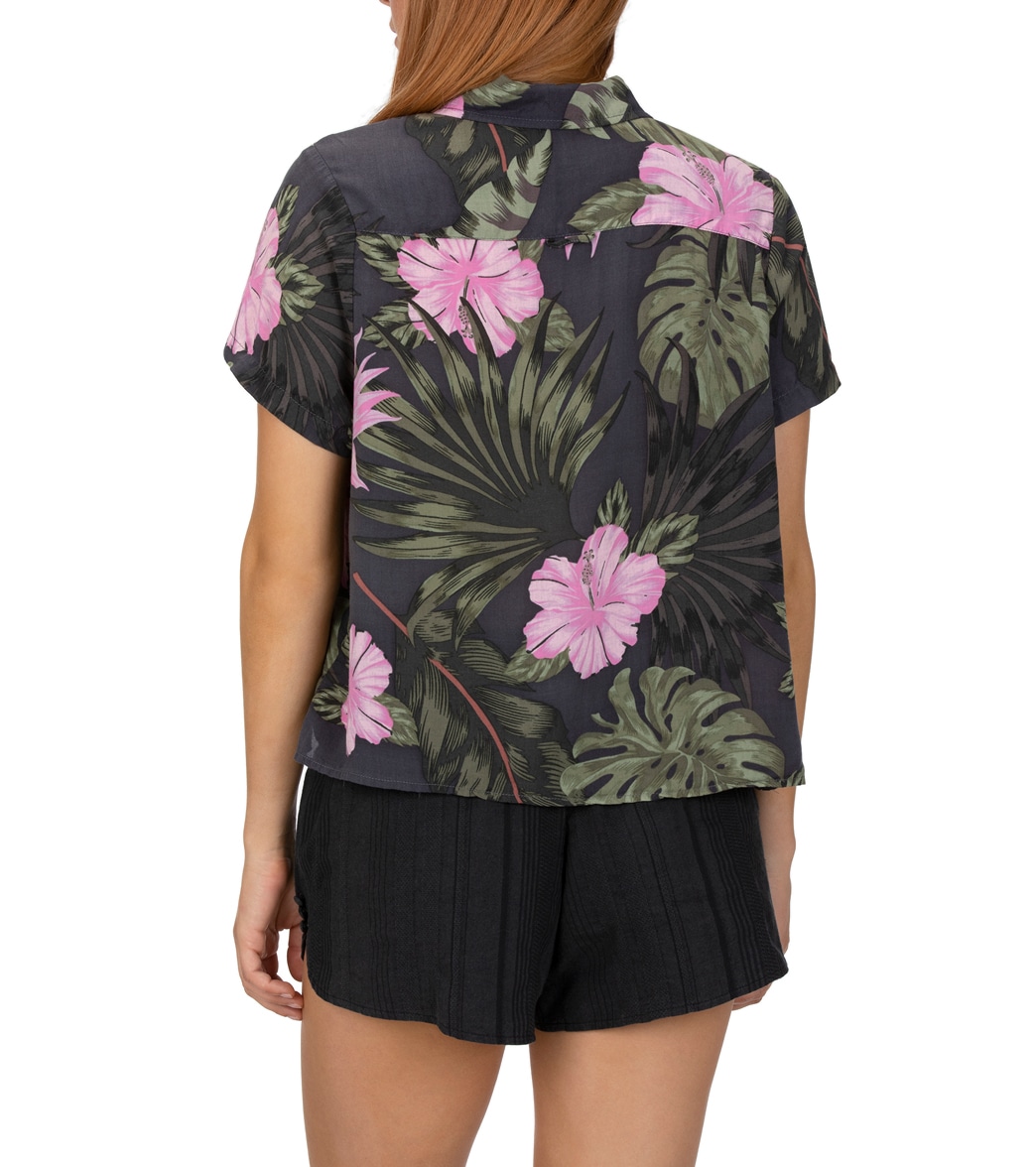 Hurley Getaway Printed Short Sleeve Camp Shirt - Anthracite Small - Swimoutlet.com