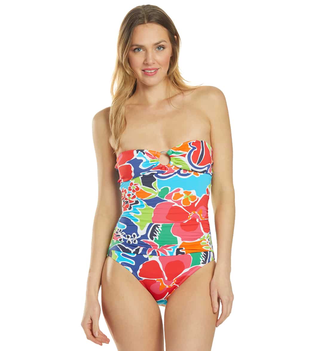Nautica Cocktails On The Bow Bandeau One Piece Swimsuit - Red/Cocktails Small - Swimoutlet.com