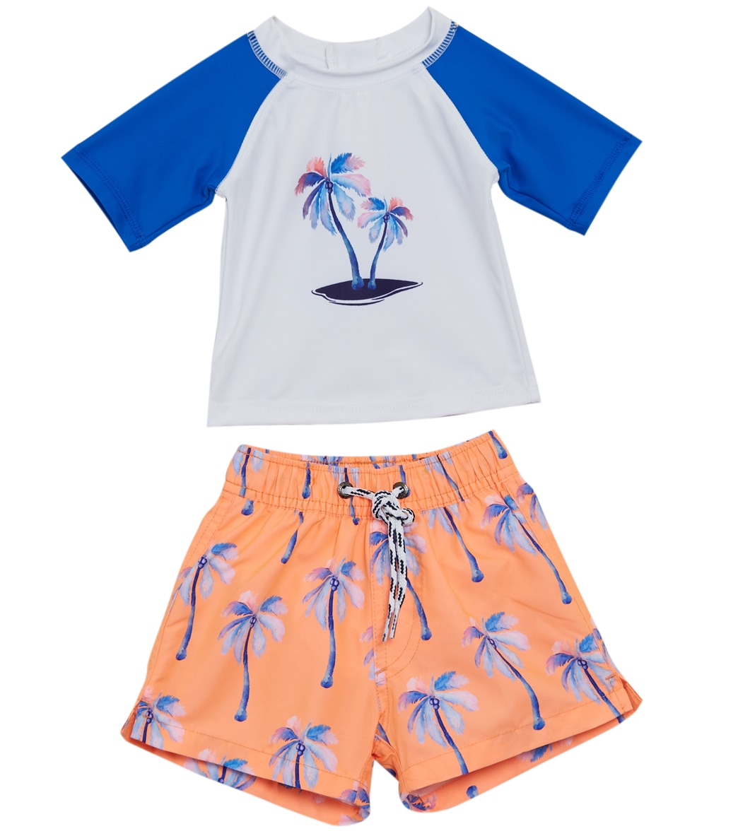 Snapper Rock Boys' Sunset Moorings Palm Two Piece Rashguard Set Baby - 12-18 Months Polyester - Swimoutlet.com