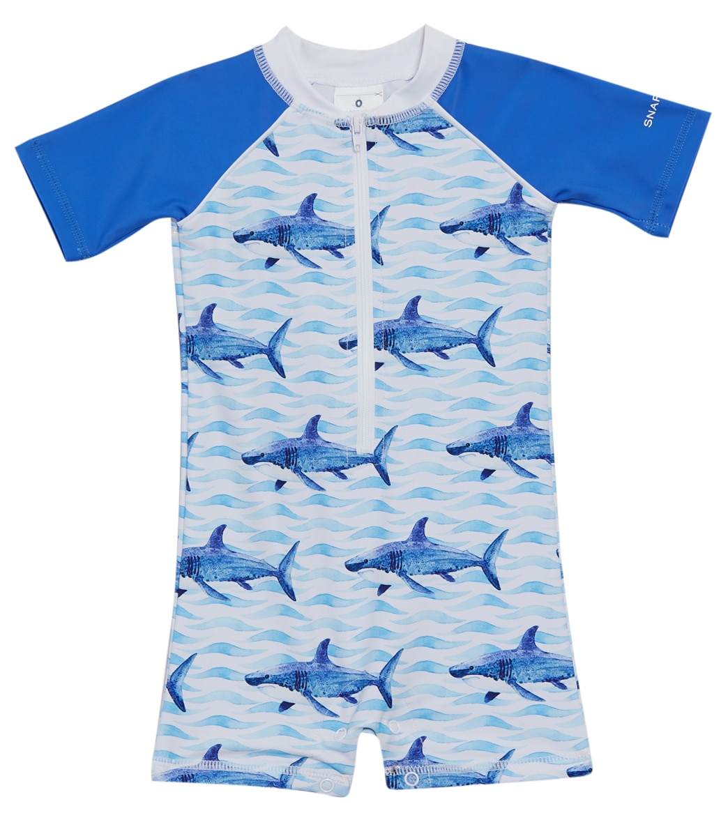 Snapper Rock Boys' School Of Sharks Short Sleeve Sunsuit Baby - 0 0-6 Months Polyester - Swimoutlet.com