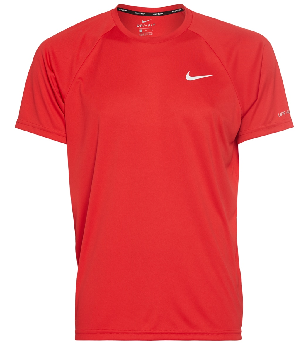 Nike Men's Essential Short Sleeve Hydroguard Shirt - University Red Small Polyester - Swimoutlet.com