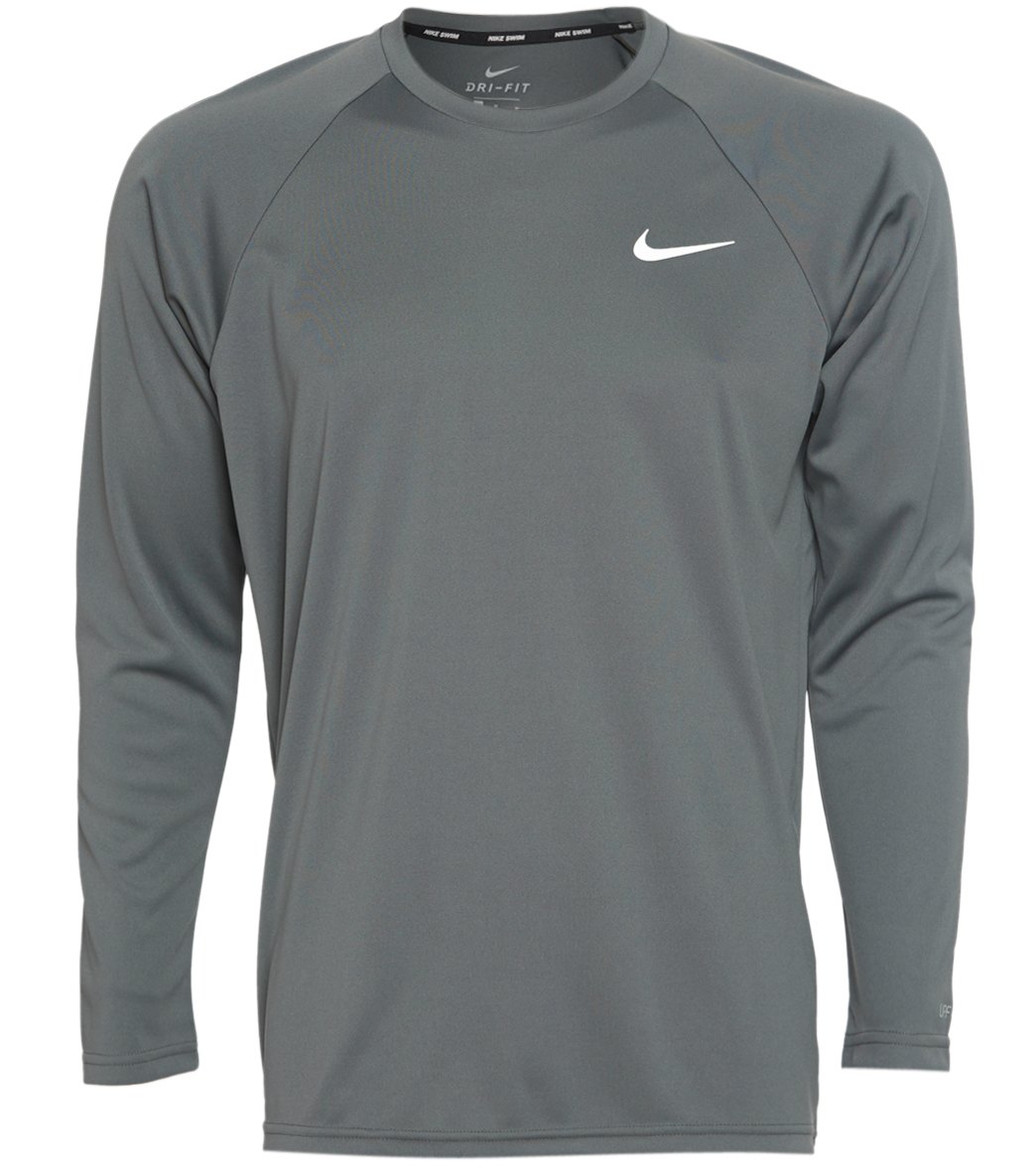 Nike Men's Essential Long Sleeve Hydroguard Shirt - Iron Grey Medium Polyester - Swimoutlet.com