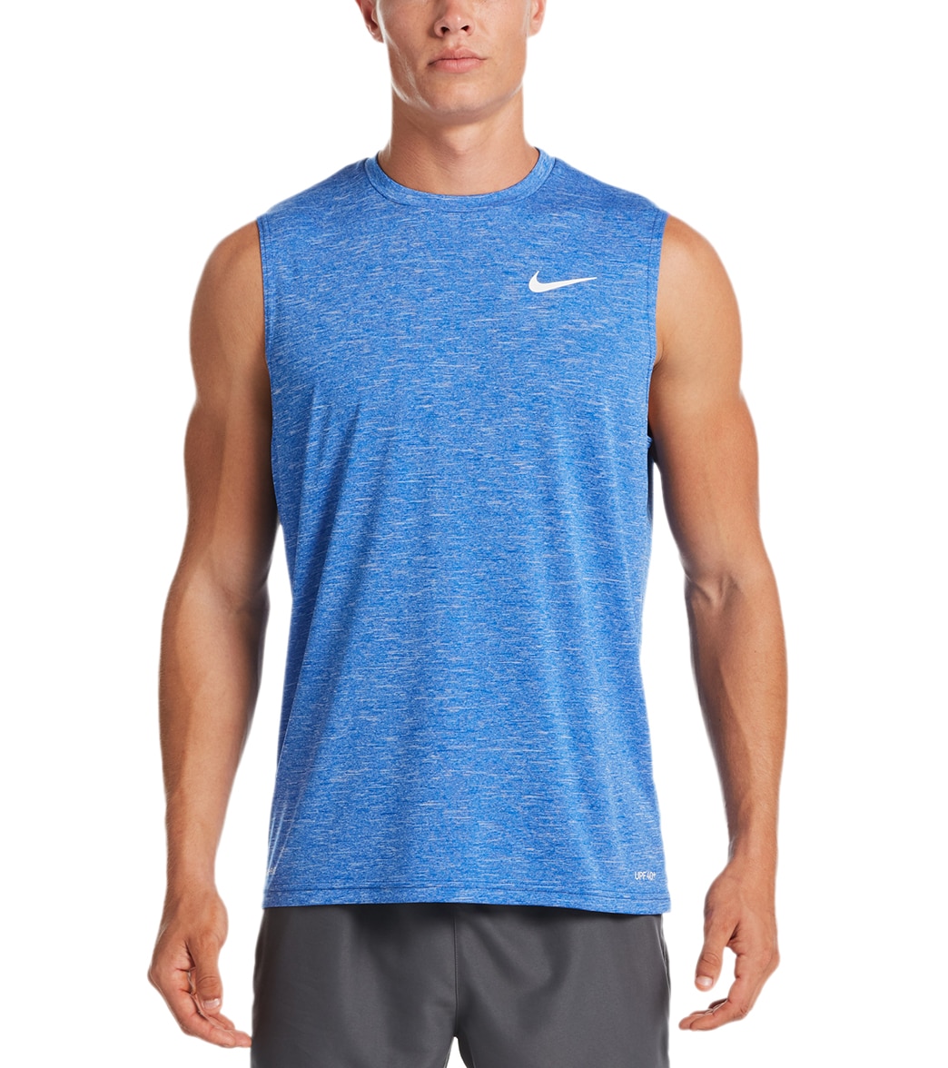 Nike Men's Heather Sleeveless Hydroguard Shirt - Laser Blue Large Polyester - Swimoutlet.com