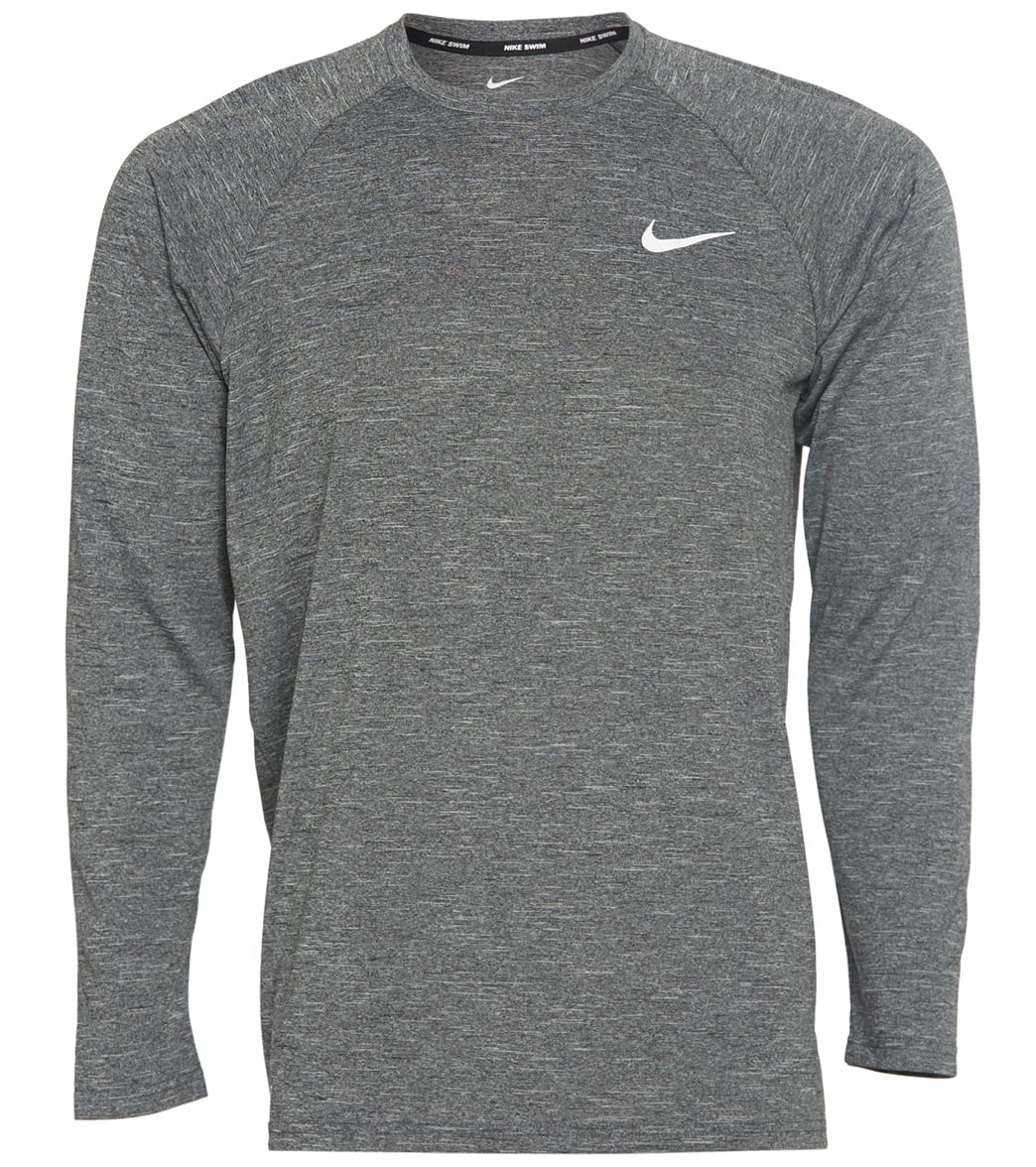 Nike Men's Heather Long Sleeve Hydroguard Shirt - Black Medium Polyester - Swimoutlet.com