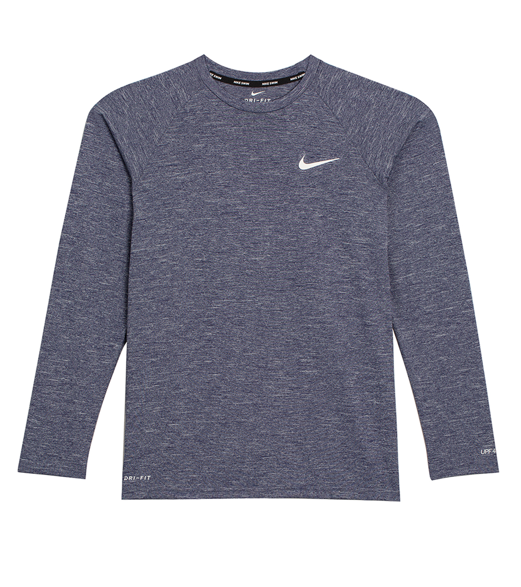 Nike Men's Heather Long Sleeve Hydroguard Shirt - Midnight Navy Medium Polyester - Swimoutlet.com