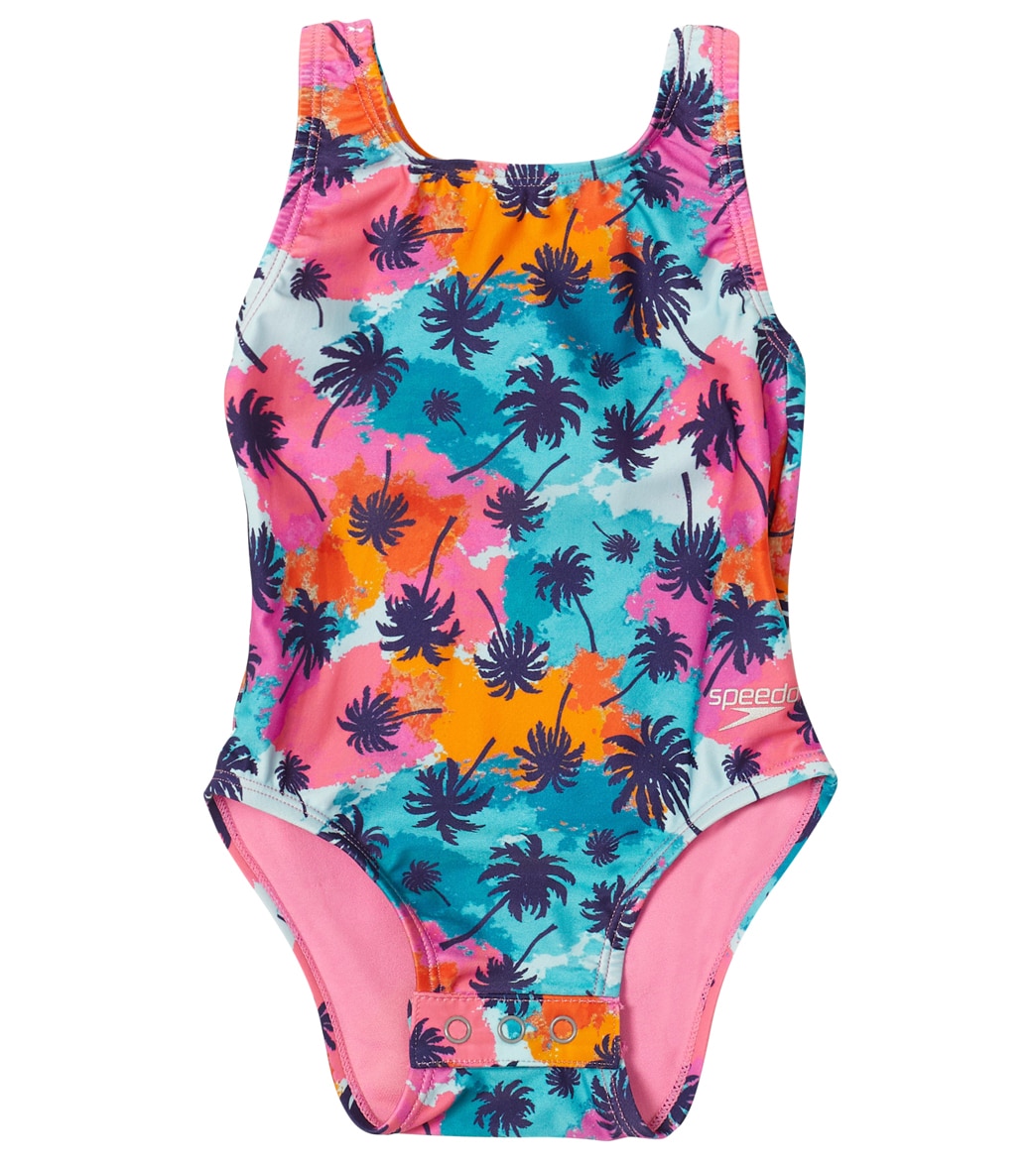 Speedo Girls' Printed Snap One Piece Swimsuit Baby - Aqua Splash 2T - Swimoutlet.com