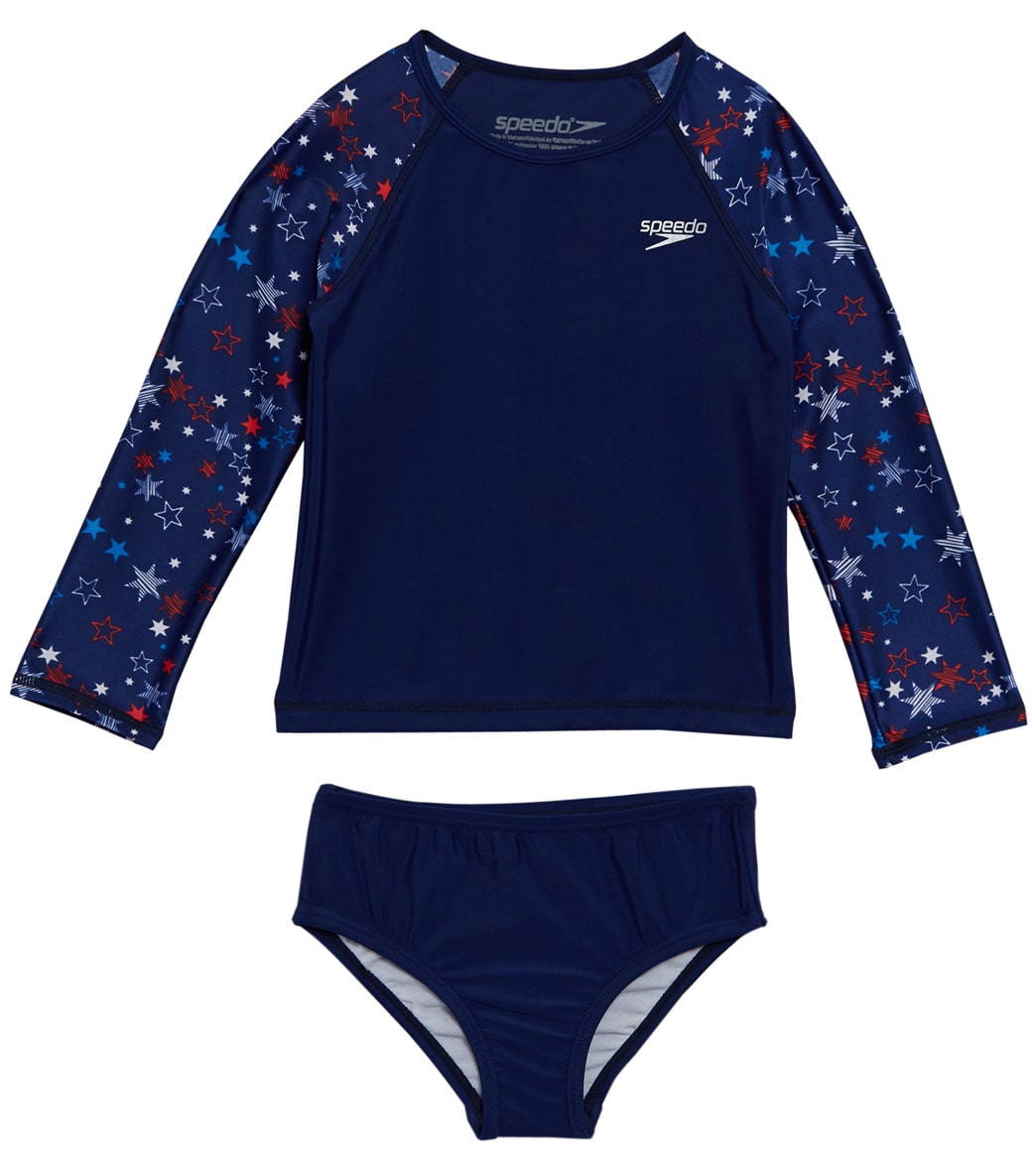 Speedo Girls' Long Sleeve Two Piece Rashguard Set Baby - Red/White/Blue 12 Months Baby - Swimoutlet.com