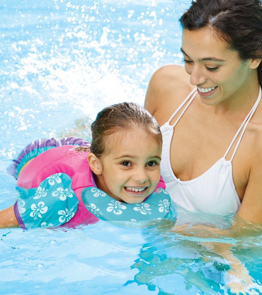 Aqua Leisure Kids' Deluxe Swim Trainer Vest With Collar - Pink/Blue Medium/Large - Swimoutlet.com