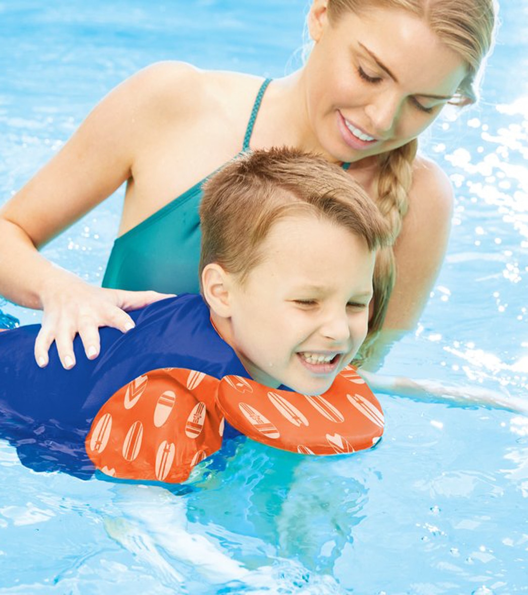 Aqua Leisure Kids' Deluxe Swim Trainer Vest With Collar - Blue/Orange Medium/Large - Swimoutlet.com