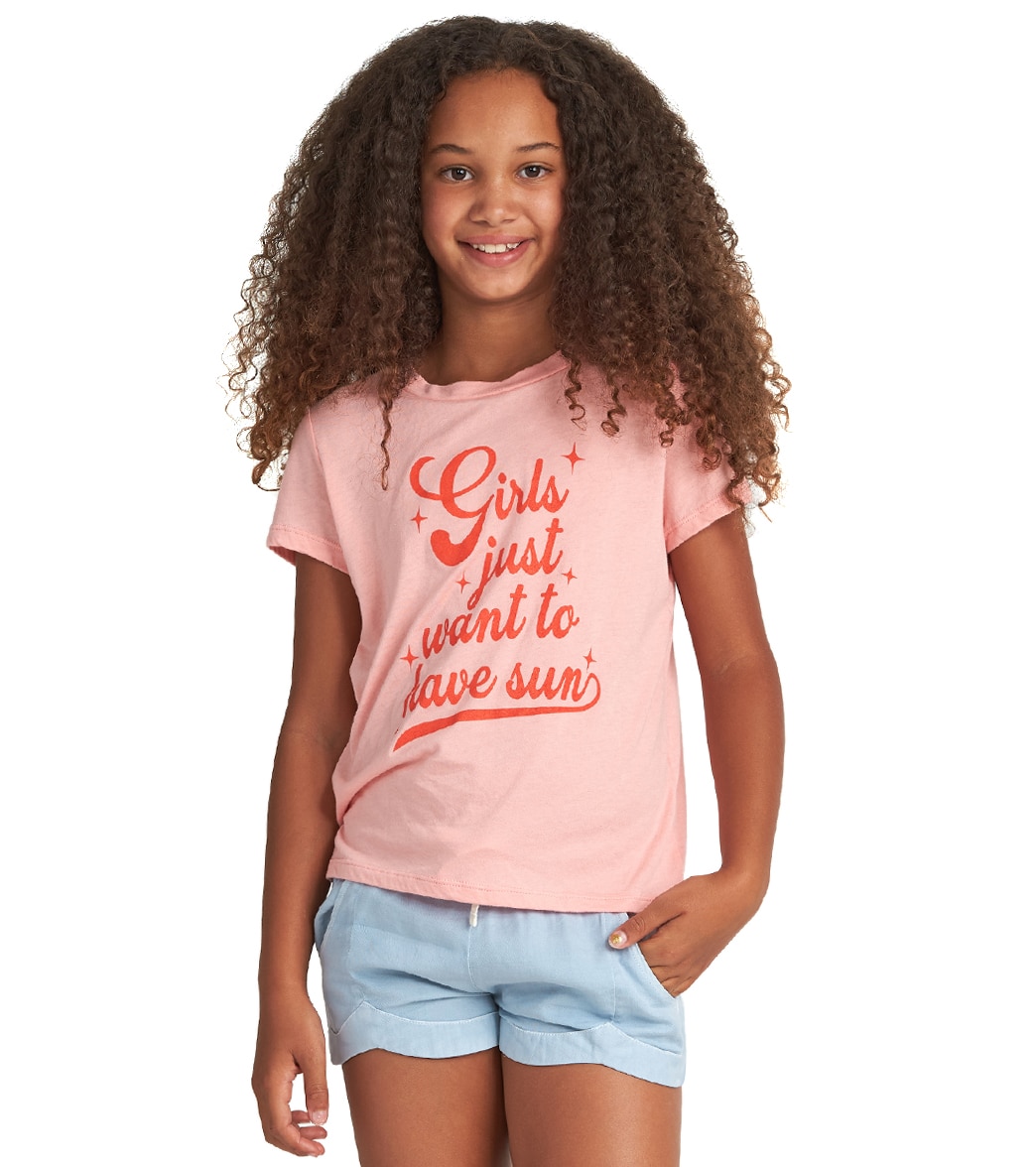 Billabong Girls' Want Sun T-Shirt - Pink Haze Large 12/14 Cotton - Swimoutlet.com