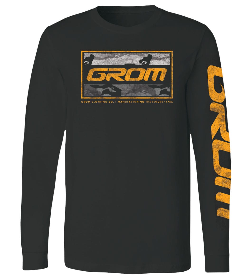 Grom Boys' Long Sleeve Tee Shirt - Black X-Small 4/5 Cotton - Swimoutlet.com