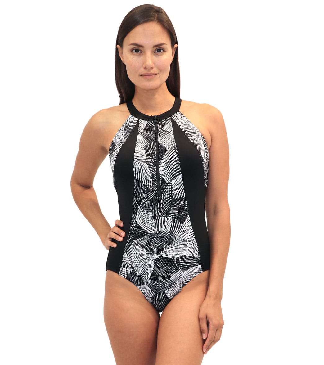 Fit4U Whirlwind High Neck Zip One Piece Swimsuit