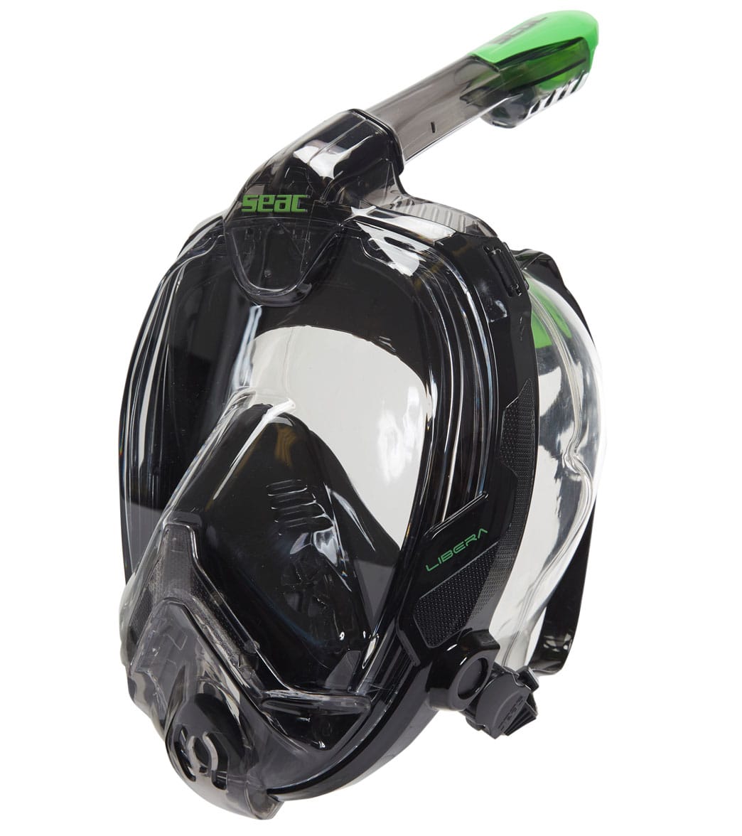 Seac Usa Libera Full Face Snorkeling Mask - Black/Lime Large/Xl - Swimoutlet.com