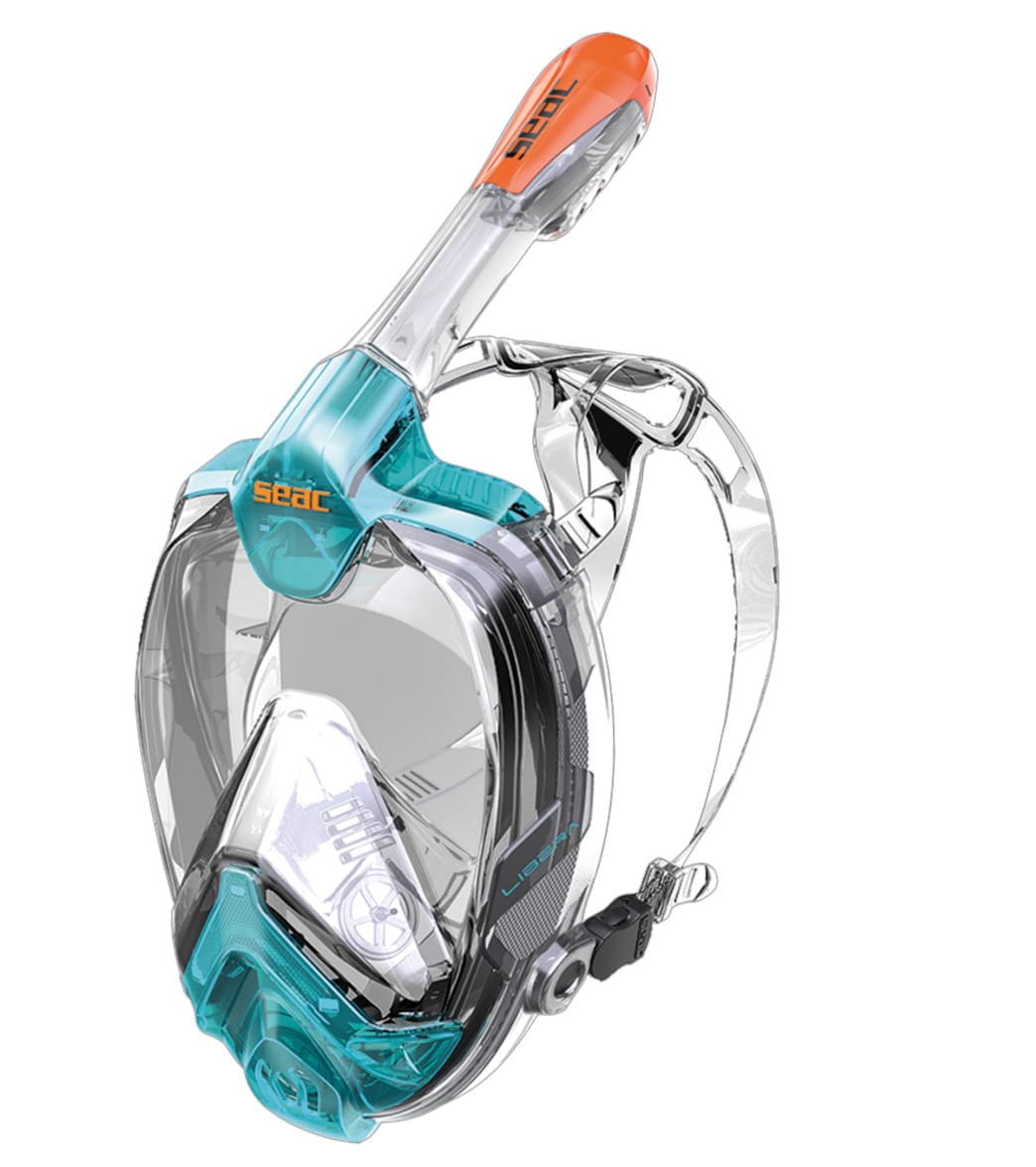 Seac Usa Libera Full Face Snorkeling Mask - Aquamarine/Orange Large/Xl - Swimoutlet.com