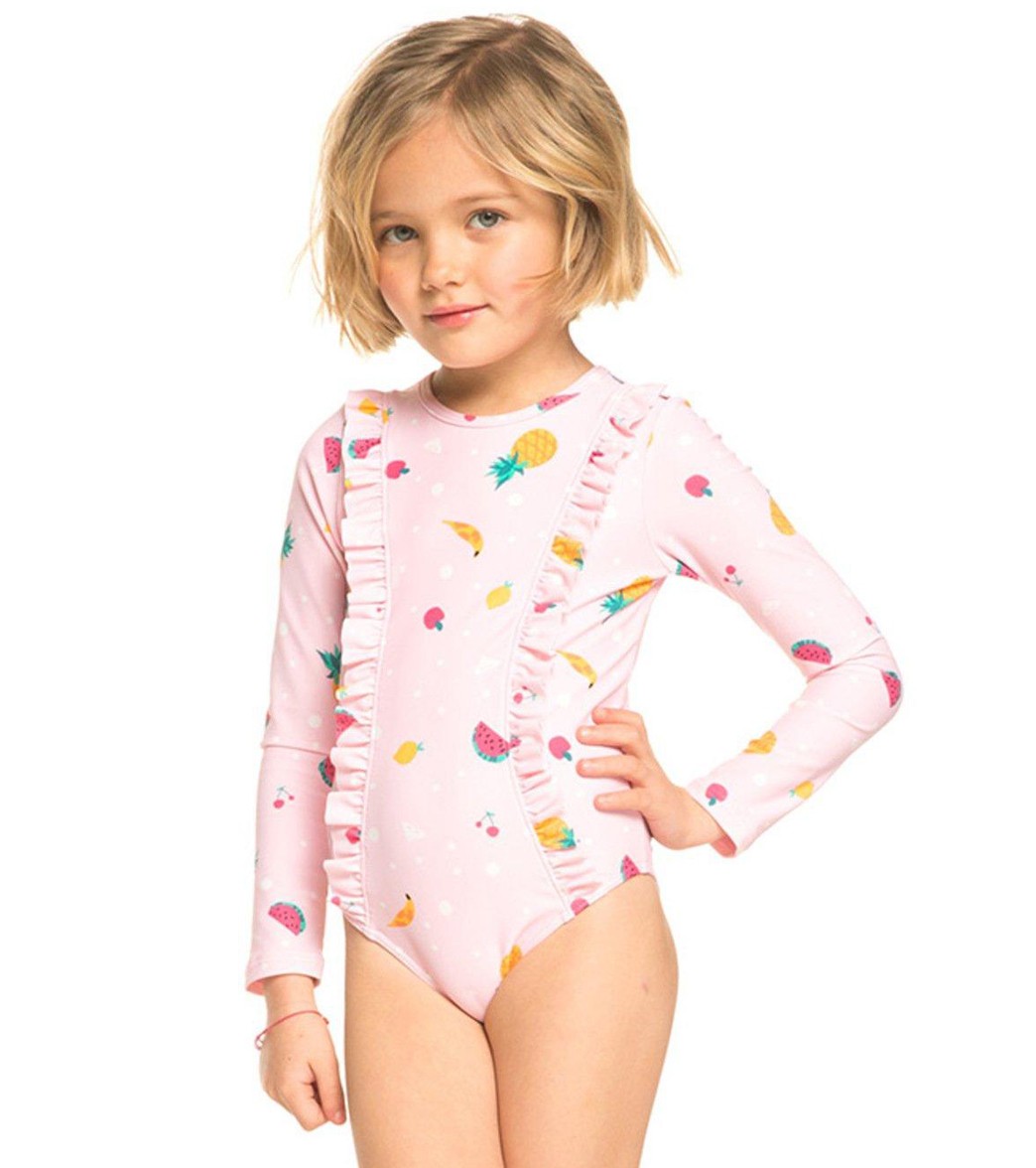 Roxy Girls' Lovely Aloha Long Sleeve One Piece Swimsuit (Toddler ...