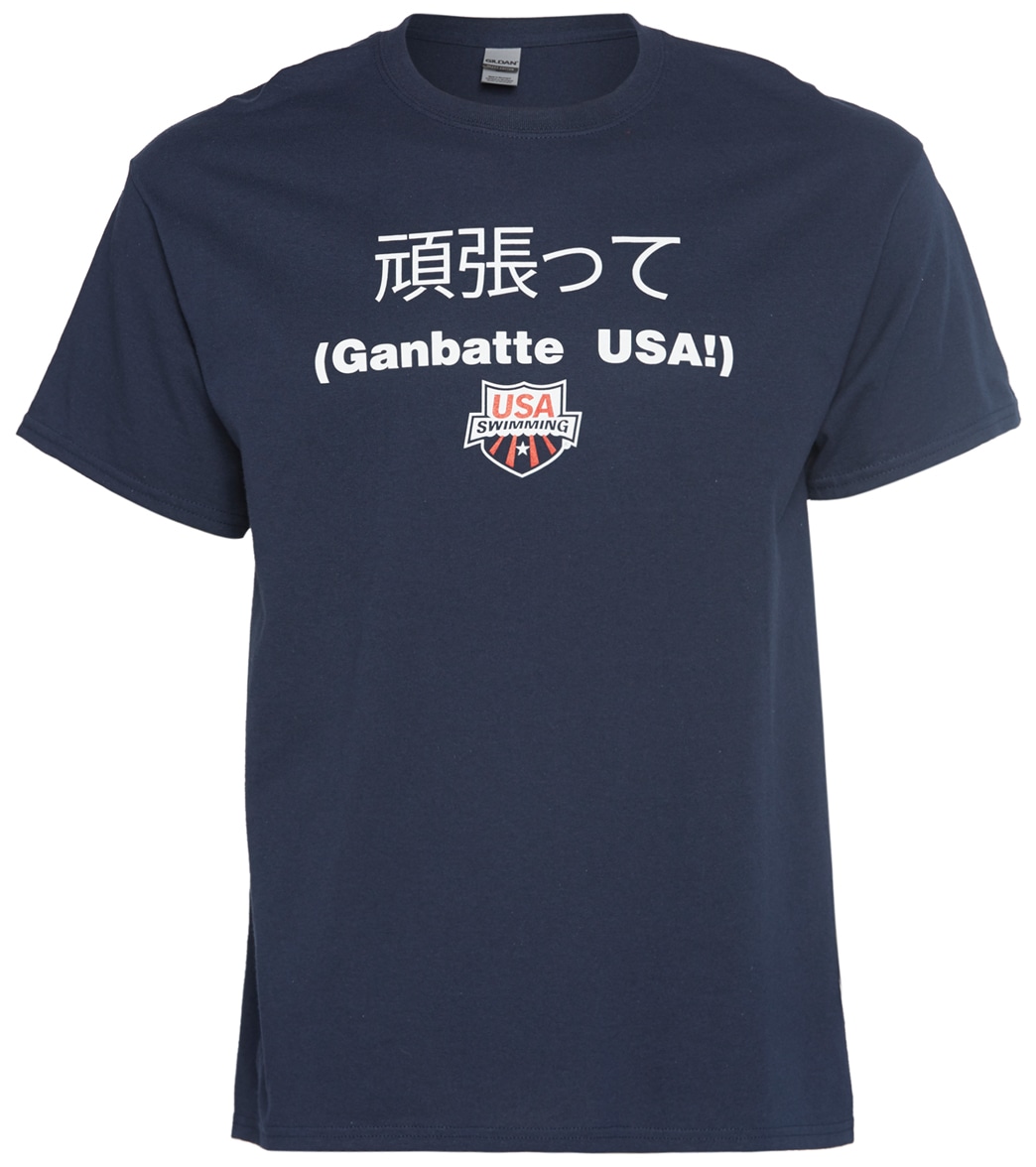 Usa Swimming Men's Ganbatte Usa Crew Neck T-Shirt - Navy Xl Size Xl Cotton - Swimoutlet.com