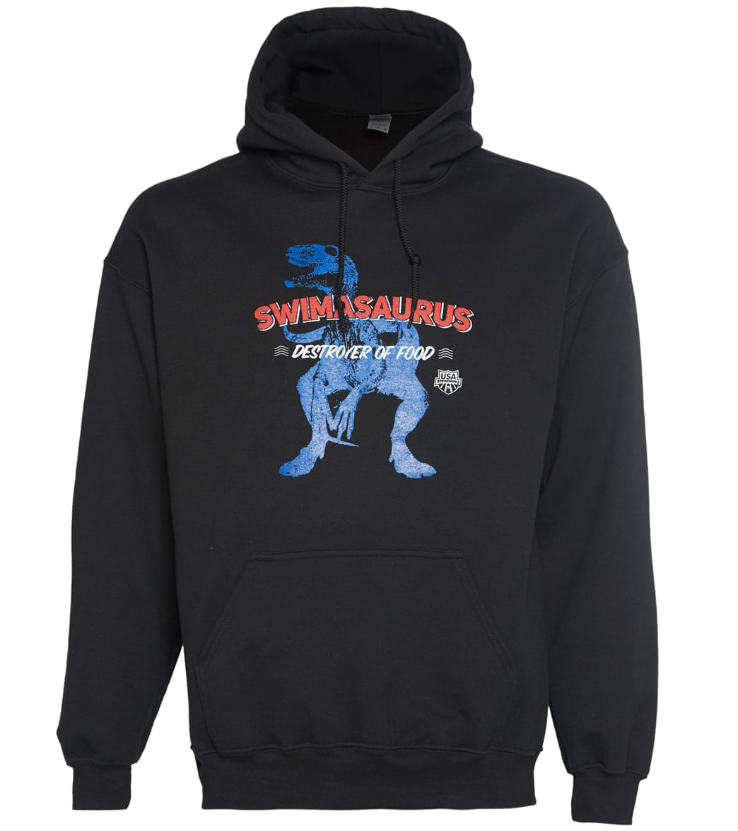 Usa Swimming Men's Swimasaurus Pullover Hoodie - Black Large Size Large Cotton/Polyester - Swimoutlet.com