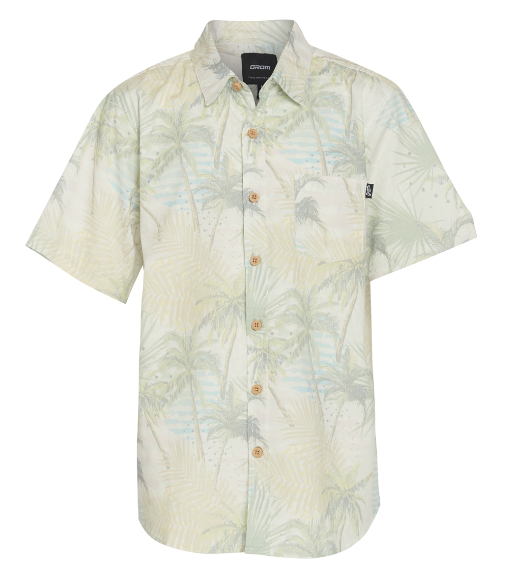 Grom Boys' Deco Palm Woven Shirt Toddler/Little/Big Kid - White Large - Swimoutlet.com