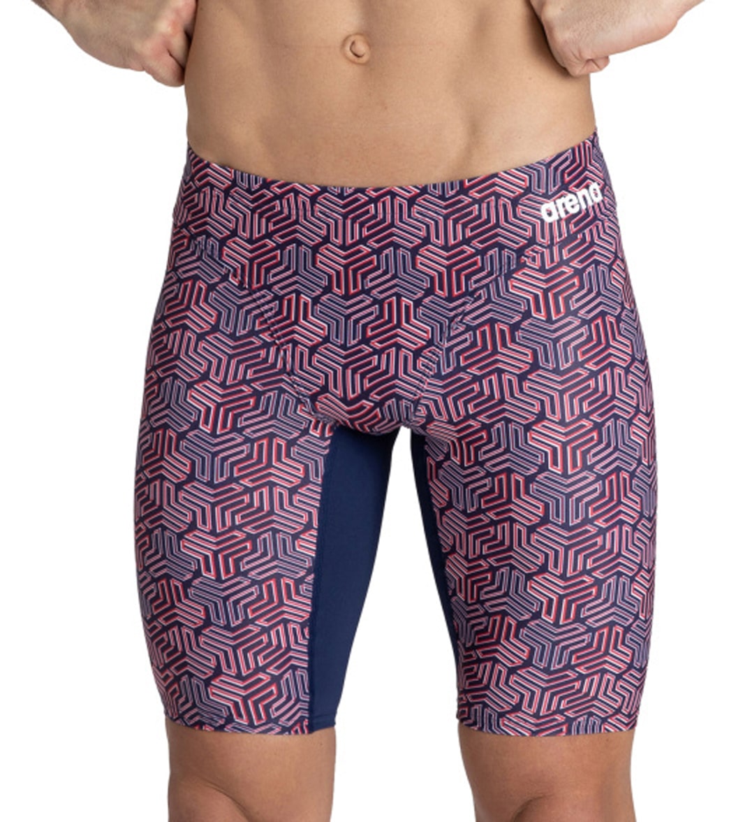 Arena Men's Kikko Maxlife Jammer Swimsuit - Navy-Multi Red 22 Navy/Multi Polyester - Swimoutlet.com