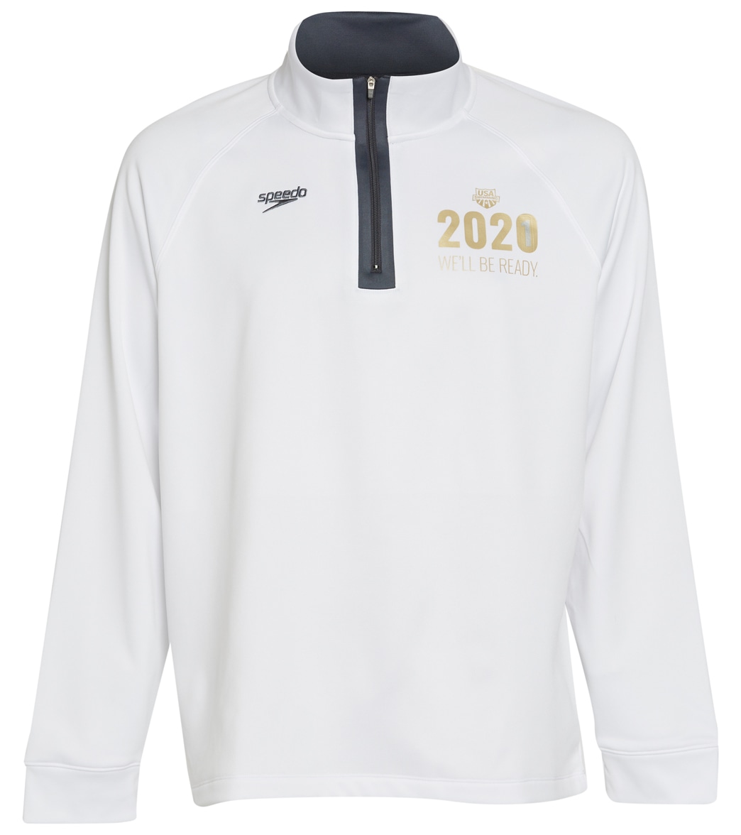 Usa Swimming Speedo Men's 2021 We'll Be Ready Zip Pullover Sweatshirt - White Xxl Polyester - Swimoutlet.com