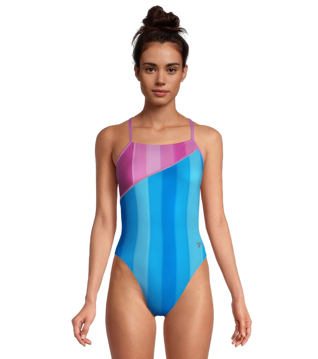 Speedo Women's Printed Spliced Tie Back One Piece Swimsuit at