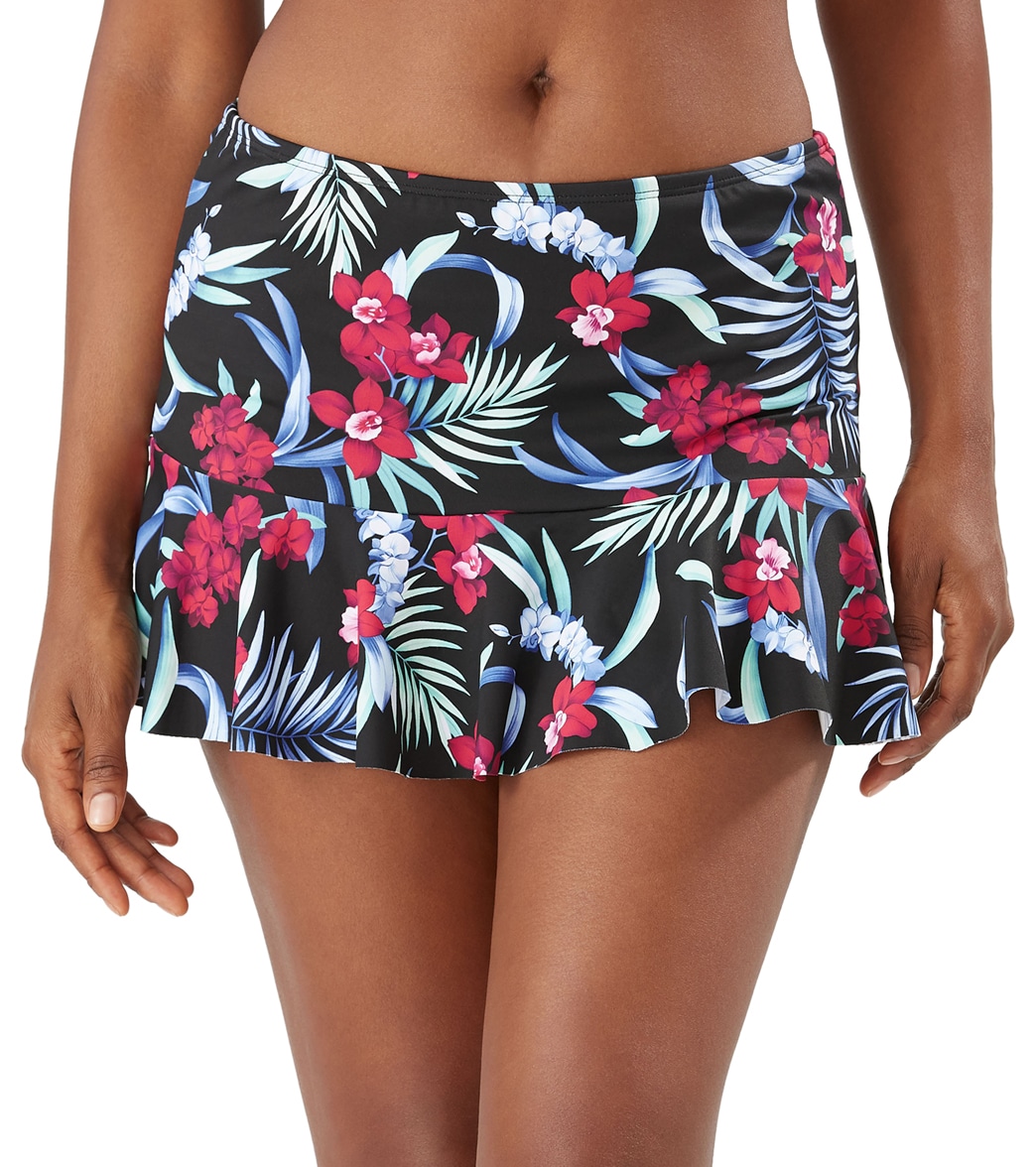 Tommy Bahama Women's Midnight Orchid Flutter Swim Skirt - Black Large - Swimoutlet.com