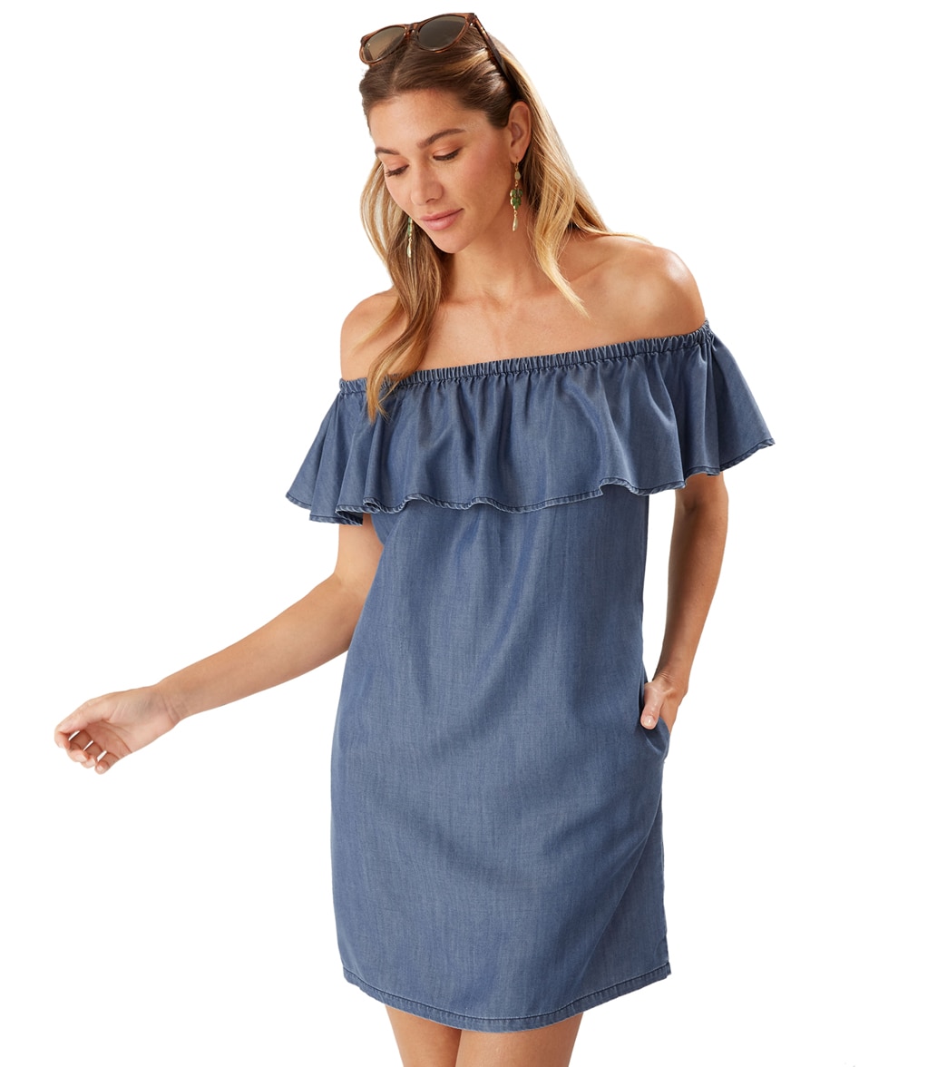 Tommy Bahama Women's Chambray Off The Shoulder Cover Up Dress - Small - Swimoutlet.com