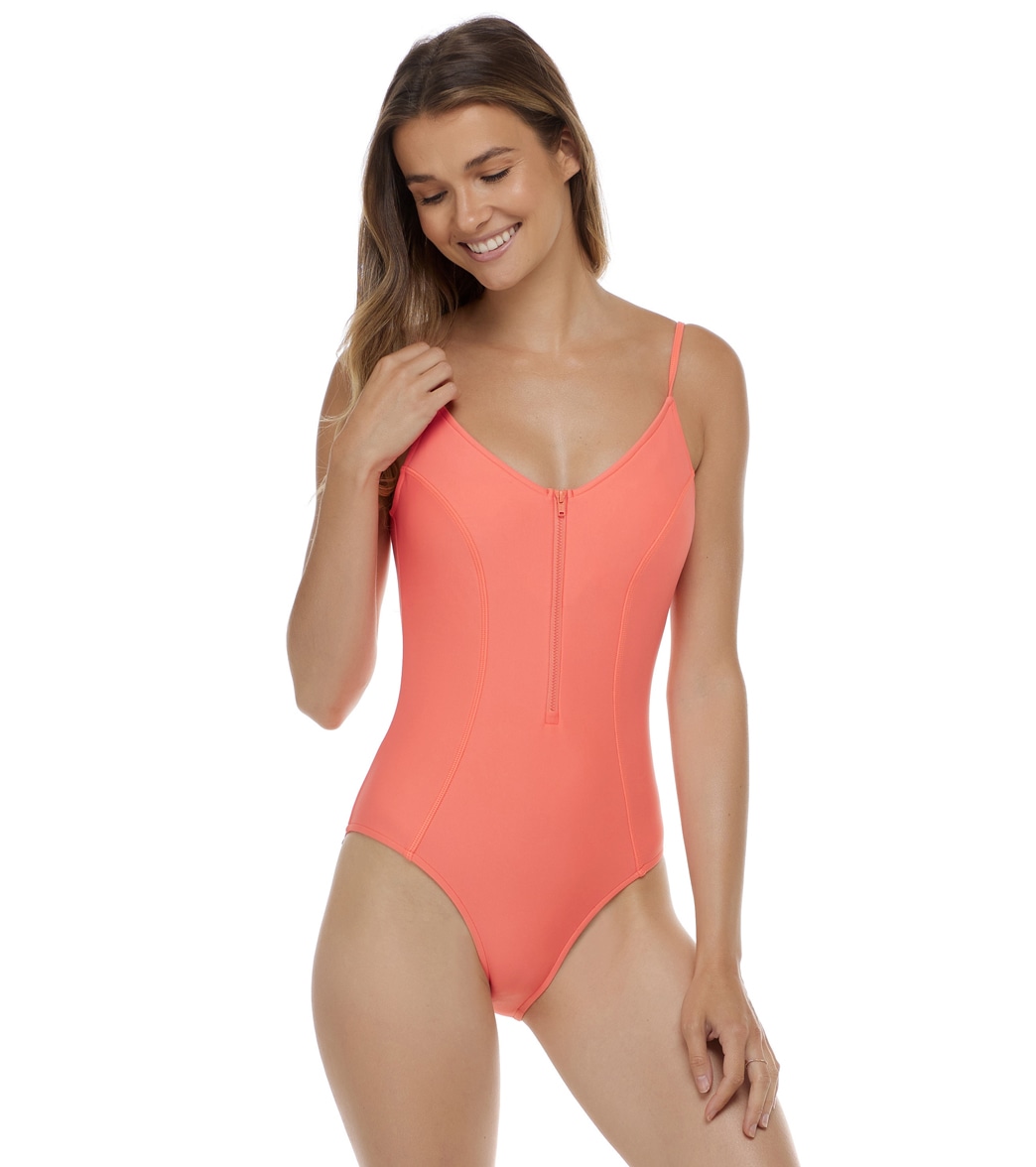 Body Glove Women's Smoothies Skylar Zip One Piece Swimsuit - Sunset Large - Swimoutlet.com