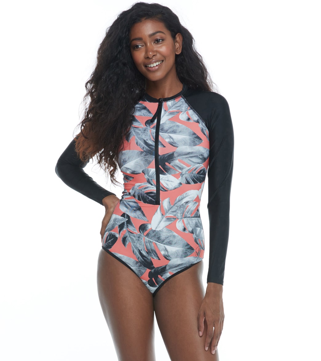 Body Glove Women's Lost Chanel Long Sleeve One Piece Swimsuit - Coral Medium - Swimoutlet.com