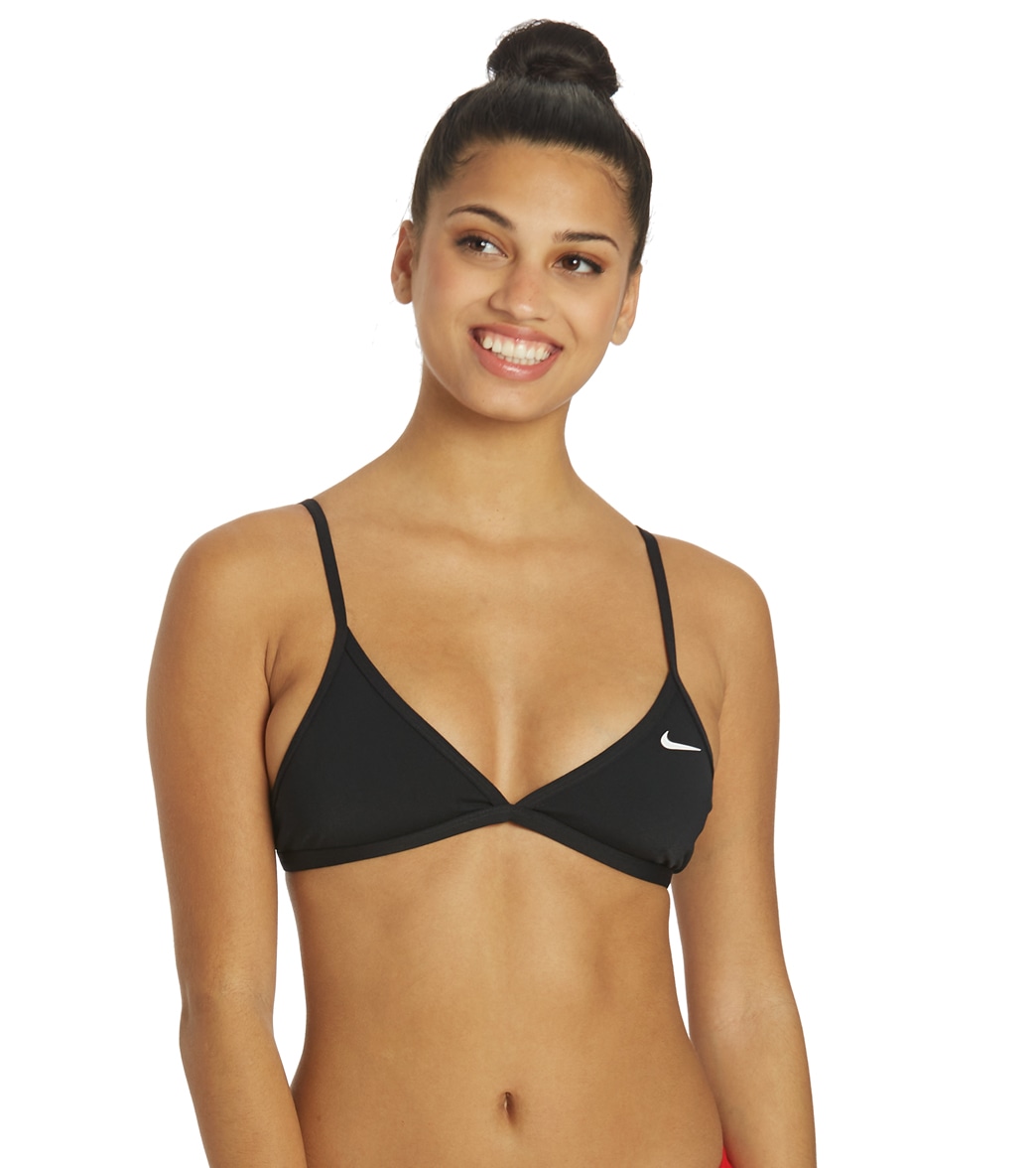 Nike Women's Hydrastrong Solid Tie Back Bikini Top - Black Large Size Large - Swimoutlet.com