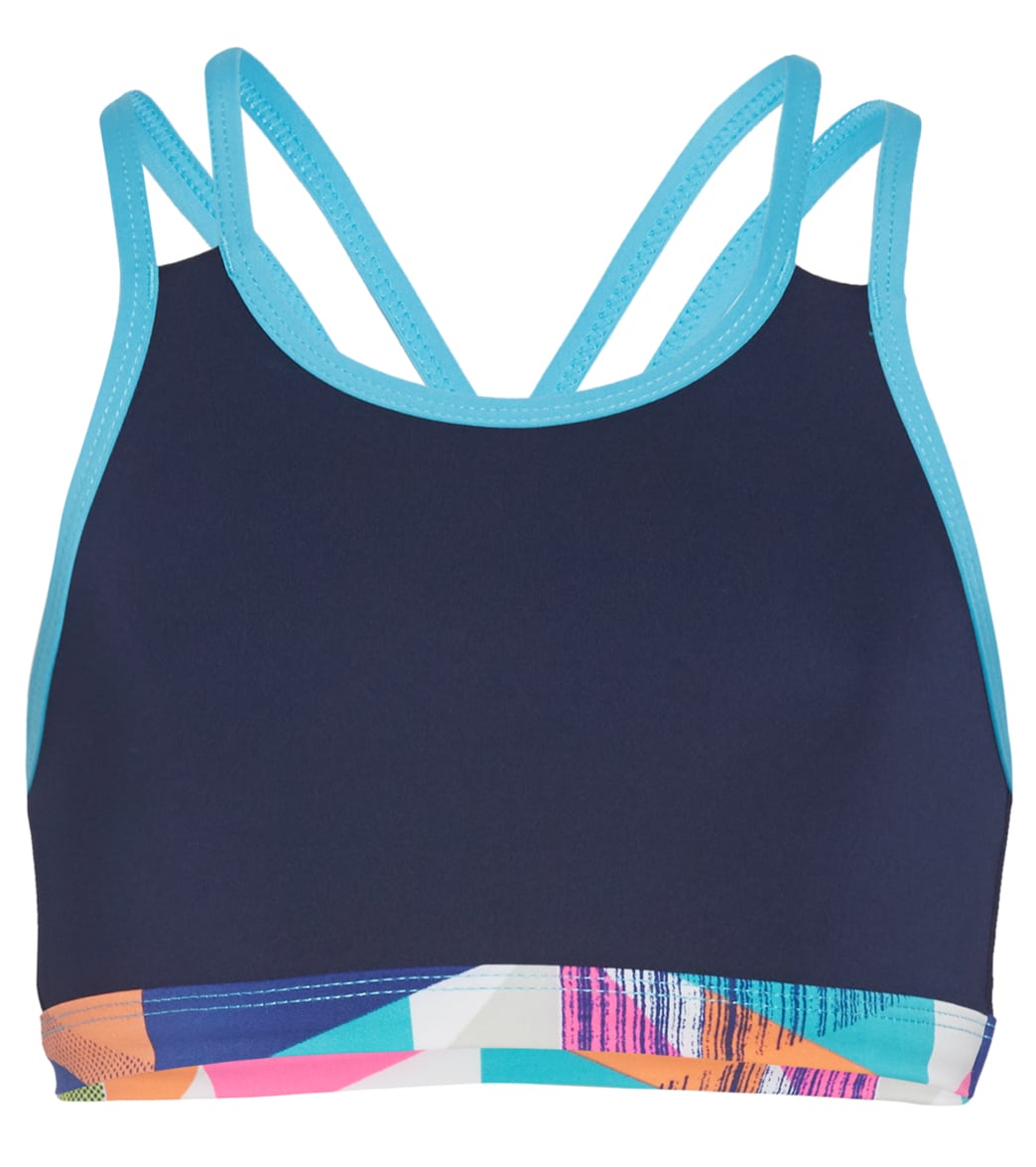 TYR Girls' Jigsaw Olivia Bikini Top - Blue/Multi Medium 7/8 - Swimoutlet.com