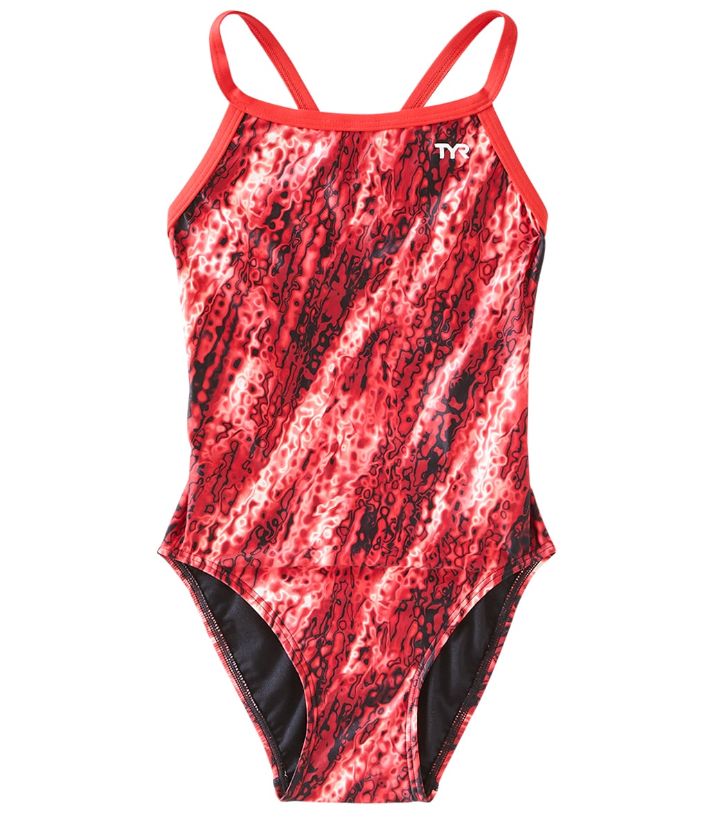 TYR Girls' Pytha Diamondfit One Piece Swimsuit - Red 22 - Swimoutlet.com