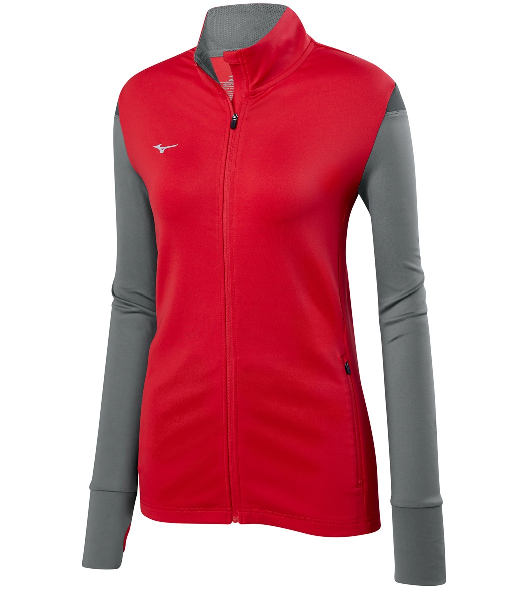 Mizuno Women's Horizon Full Zip Volleyball Jacket - Red/Grey/Charcoal Medium - Swimoutlet.com