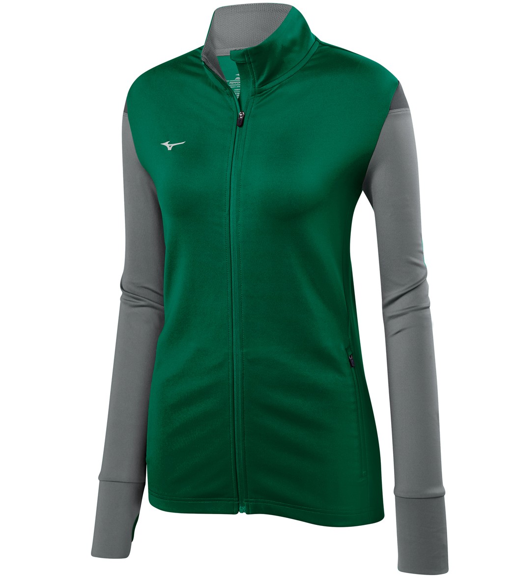 Mizuno Women's Horizon Full Zip Volleyball Jacket - Forest/Grey/Charcoal Medium - Swimoutlet.com