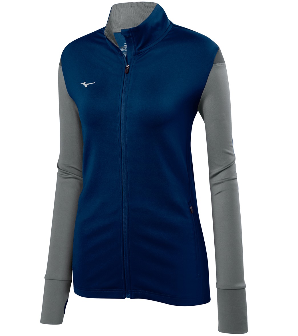 Mizuno Women's Horizon Full Zip Volleyball Jacket - Navy/Grey/Charcoal Medium - Swimoutlet.com