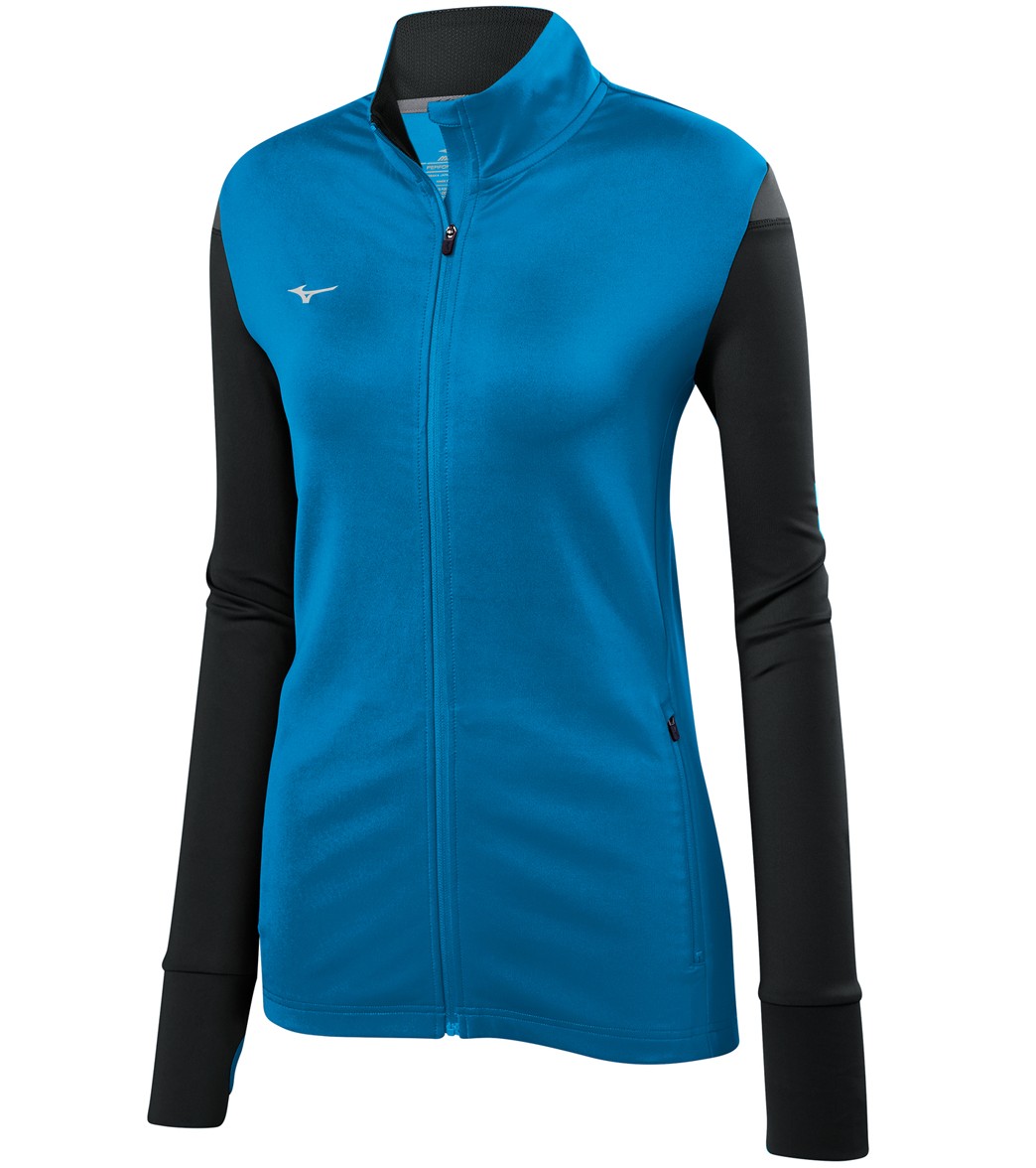 Mizuno Women's Horizon Full Zip Volleyball Jacket - Diva Blue/Black/Charcoal Medium - Swimoutlet.com