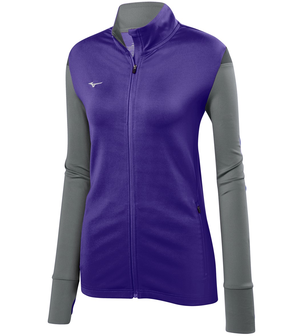Mizuno Women's Horizon Full Zip Volleyball Jacket - Purple/Grey/Charcoal Medium - Swimoutlet.com