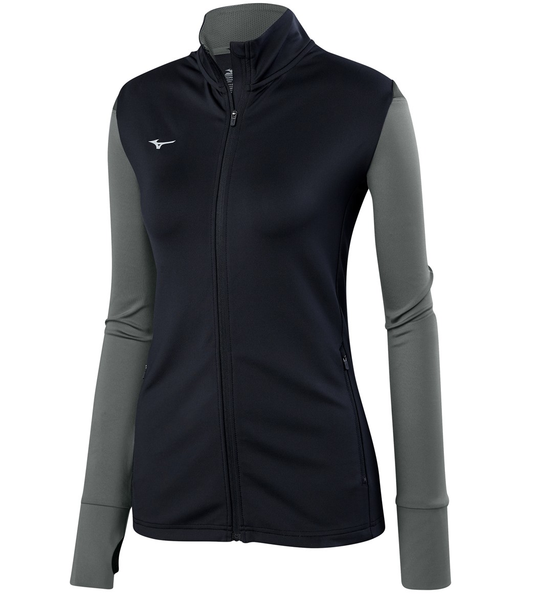 Mizuno Women's Horizon Full Zip Volleyball Jacket - Black/Grey/Charcoal Medium - Swimoutlet.com